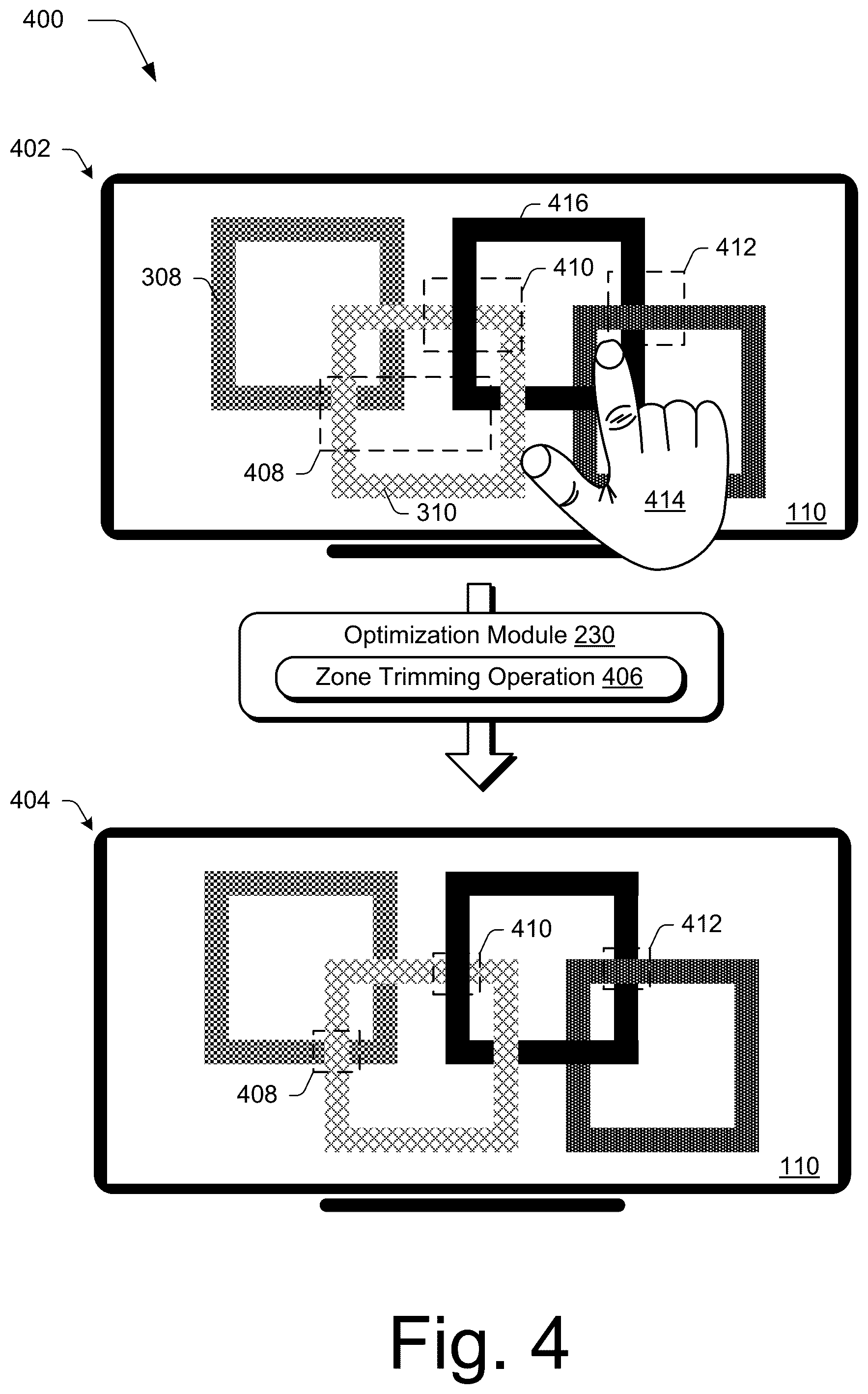 Patent US12592011 Figure 4 – Digital representation of intertwined vector objects