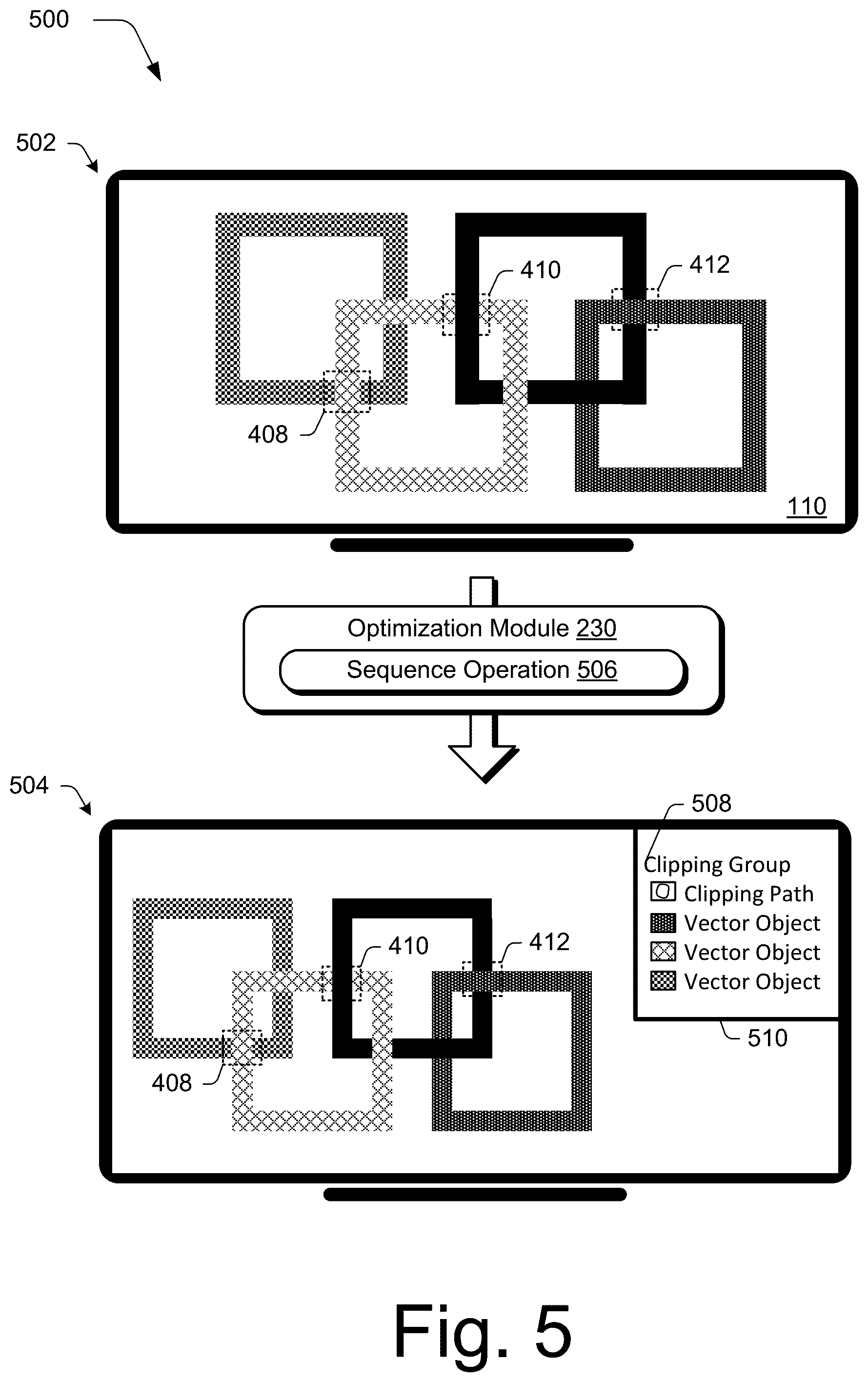 Patent US12592011 Figure 5 – Digital representation of intertwined vector objects