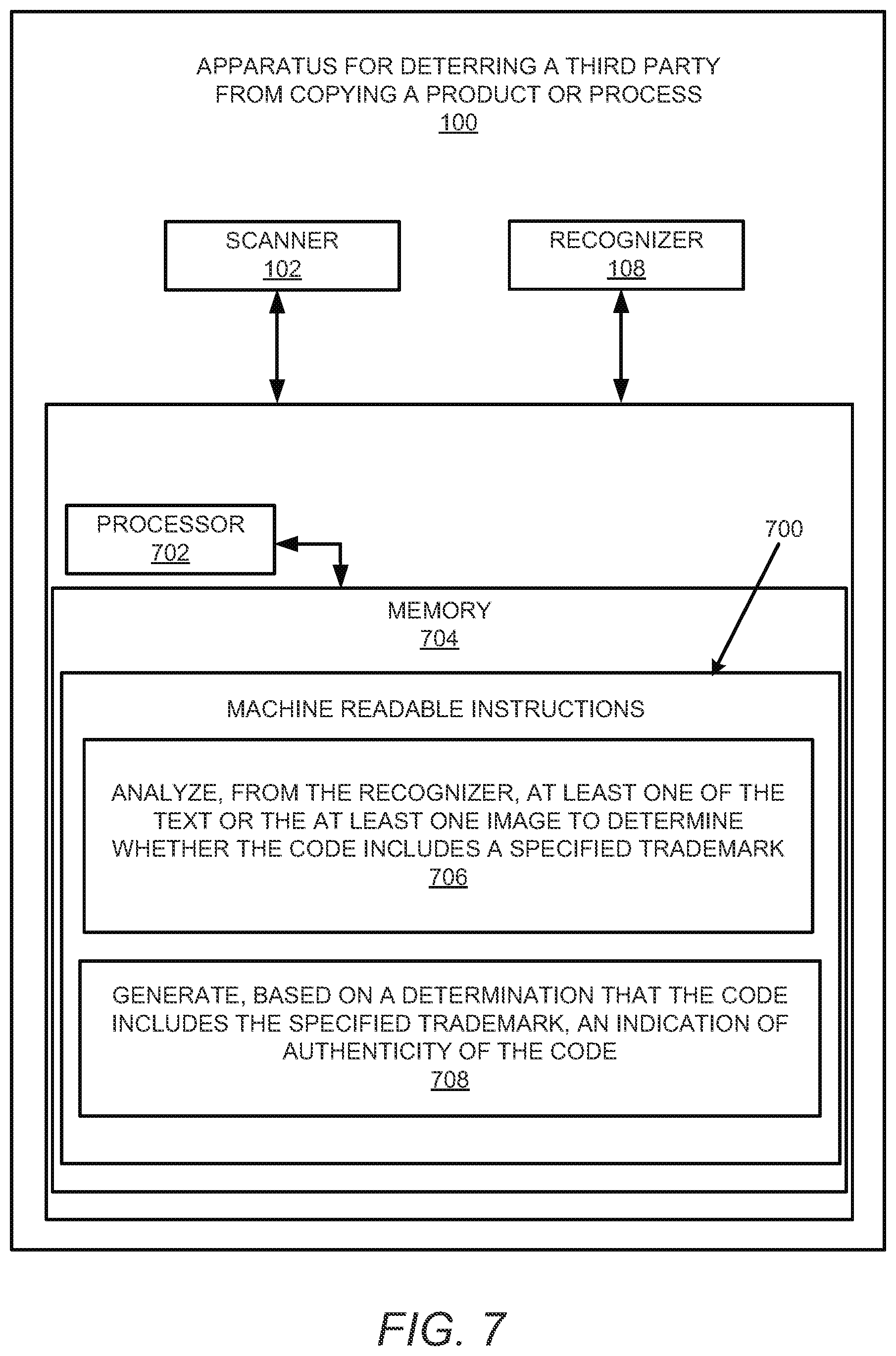 Patent US12592092 Figure 7 – Apparatus and method for deterring a third party from copying a product or process