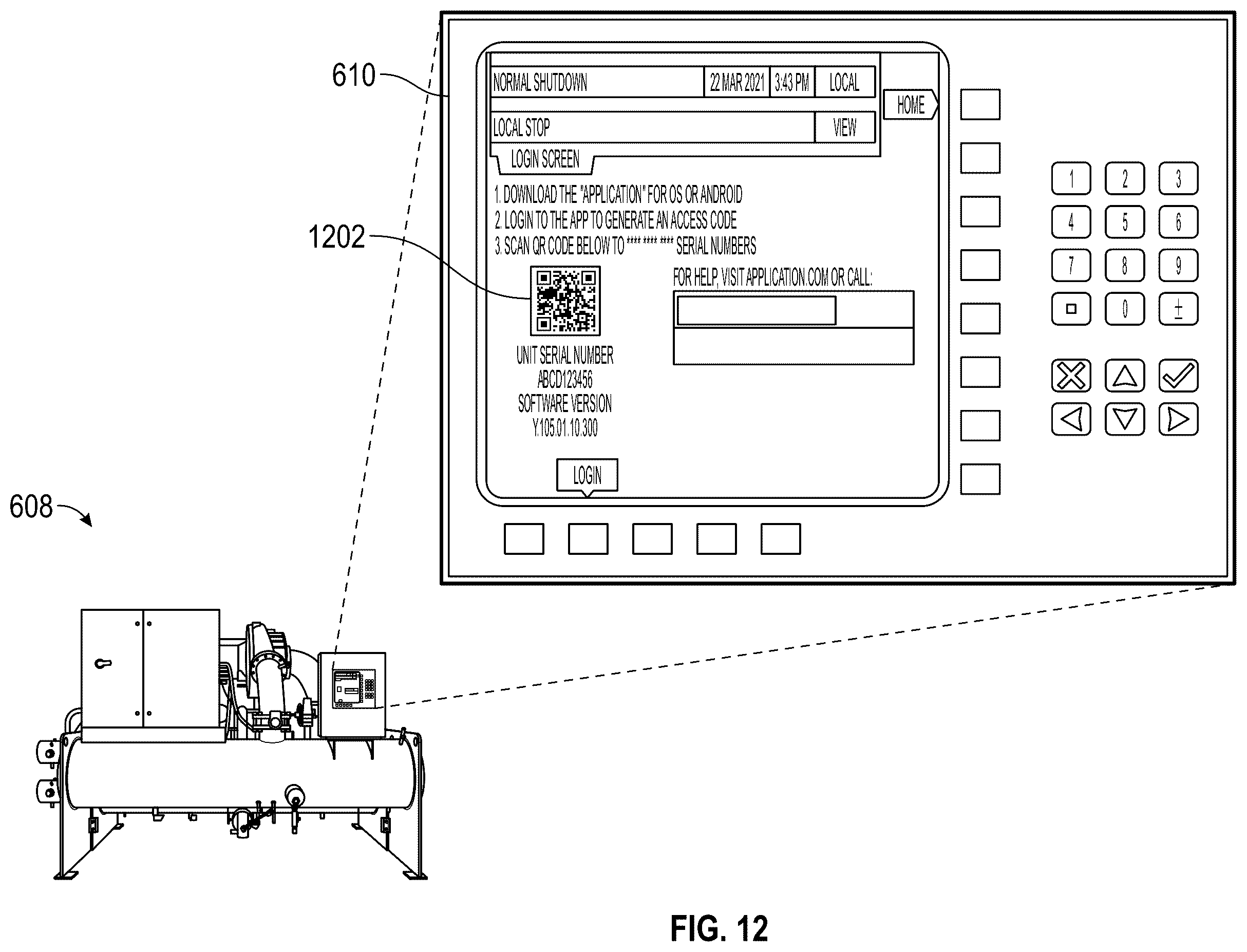Patent US12592109 Figure 12 – Building equipment access management system with dynamic access code generation to unlock equipment control panels