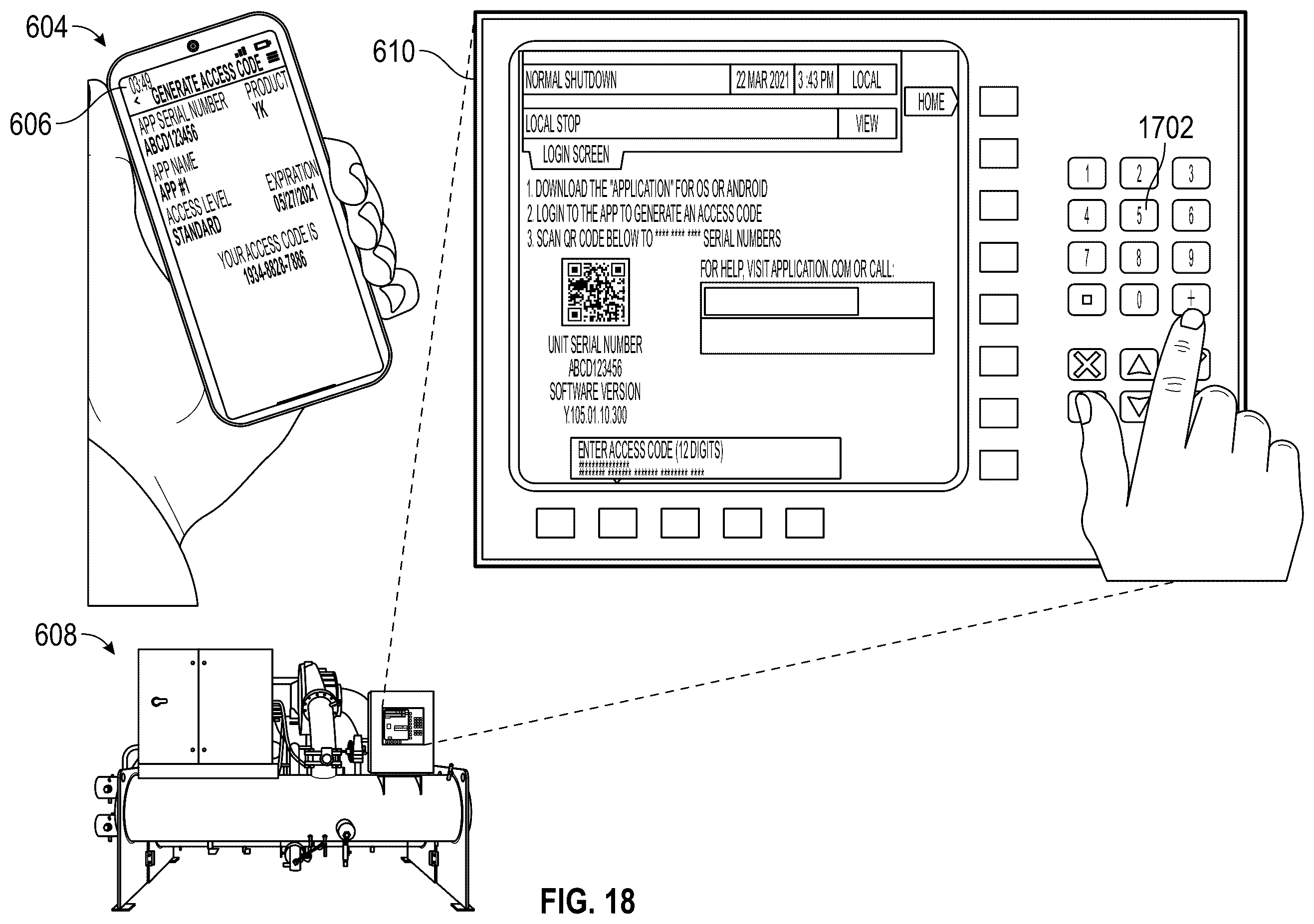 Patent US12592109 Figure 18 – Building equipment access management system with dynamic access code generation to unlock equipment control panels