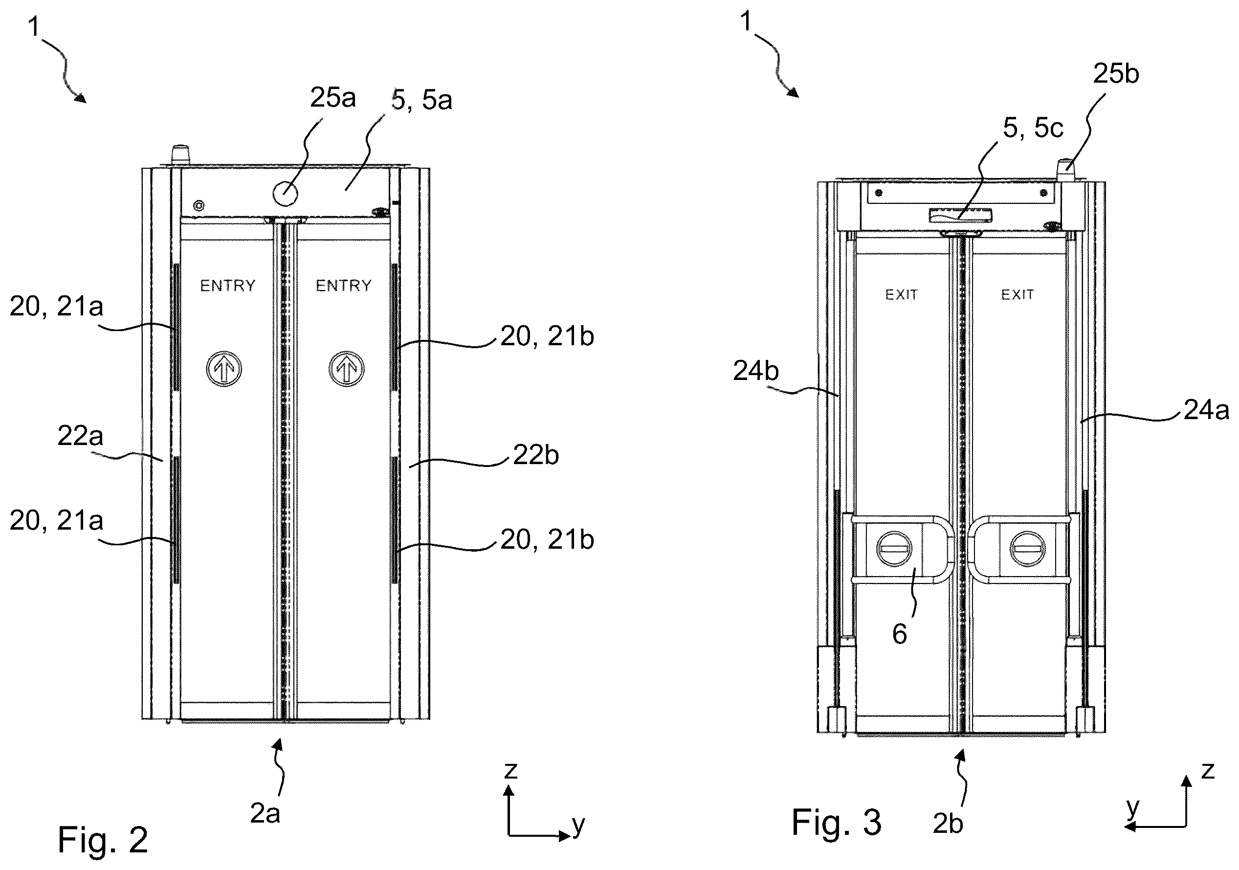 Patent US12592111 Figure 2 – One-way pass-through system with return block for use in buildings, and a corresponding building having a one-way pass-through system of this kind