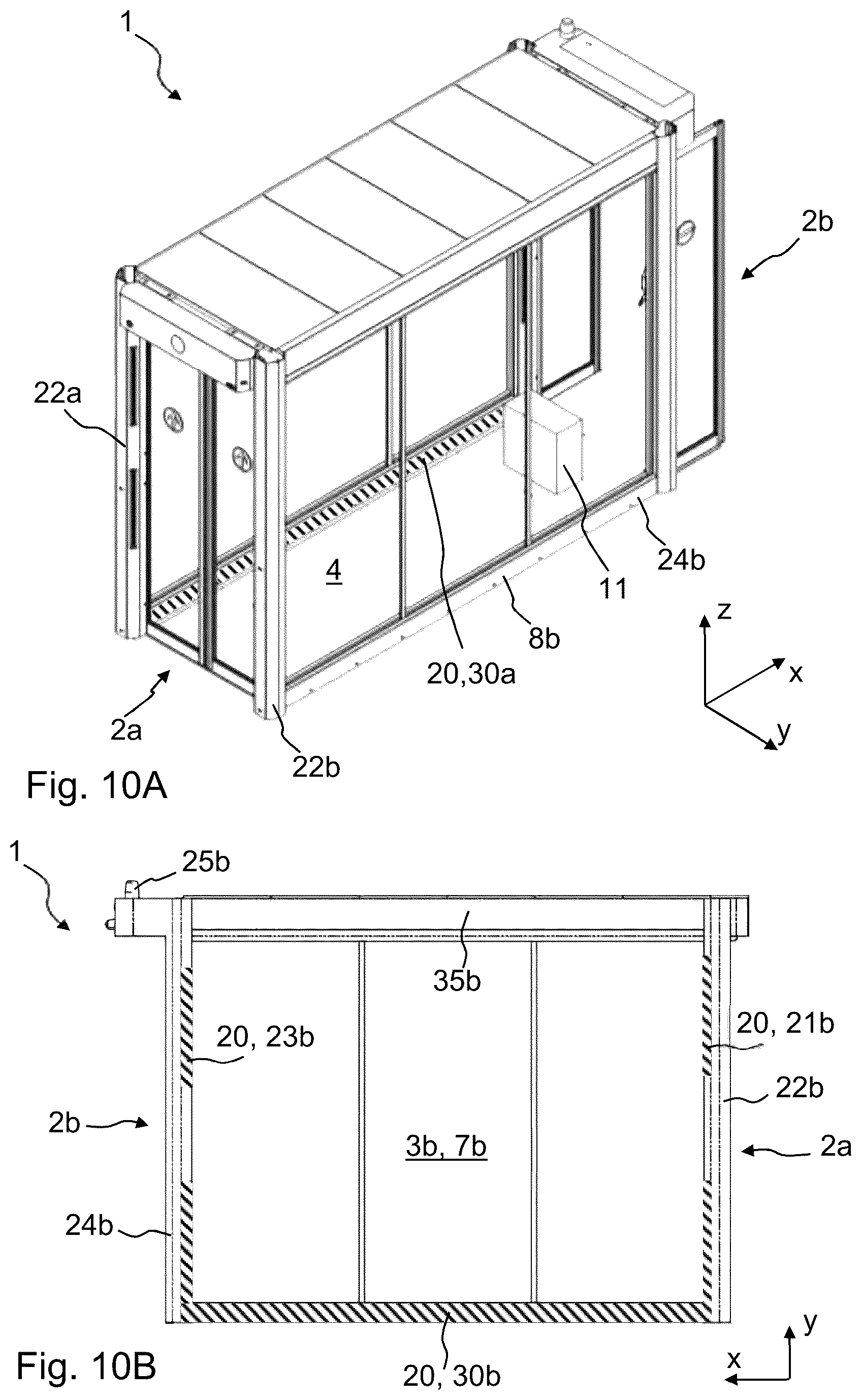 Patent US12592111 Figure 10 – One-way pass-through system with return block for use in buildings, and a corresponding building having a one-way pass-through system of this kind