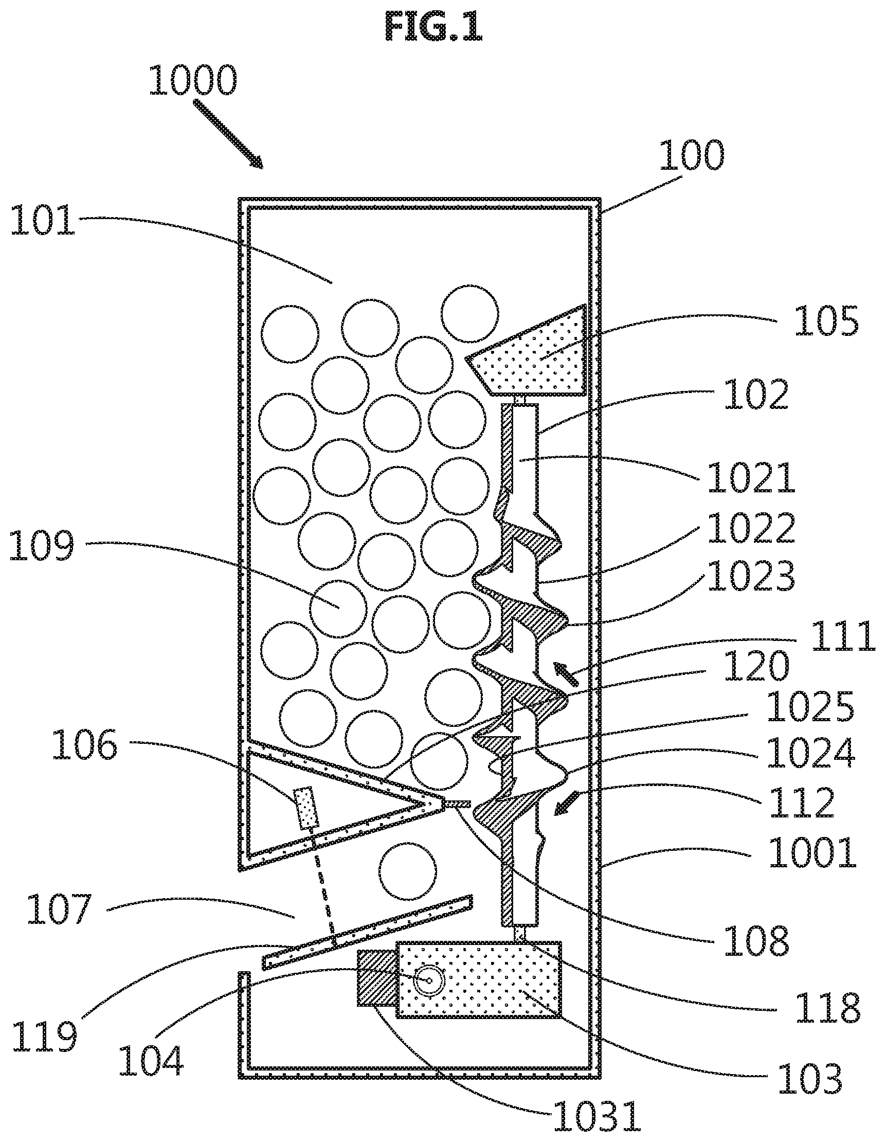 Patent US12592114 Figure 1 – Automated sortation and dispensing system