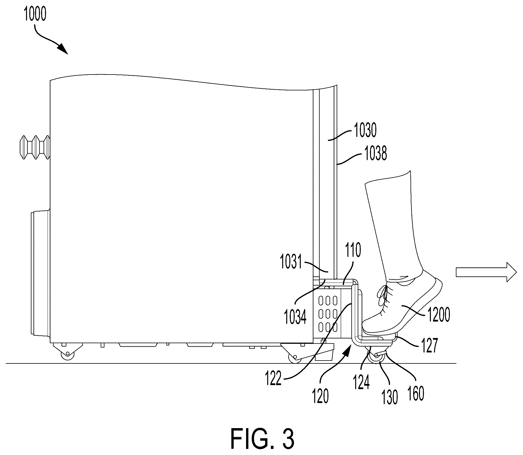 Patent US12592115 Figure 3 – Hands-free vending machine and door opening assembly
