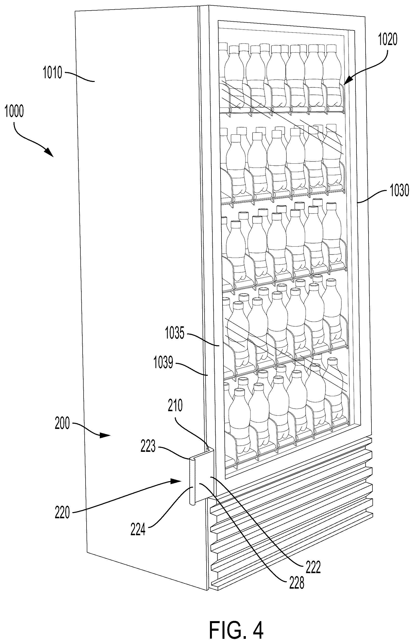Patent US12592115 Figure 4 – Hands-free vending machine and door opening assembly
