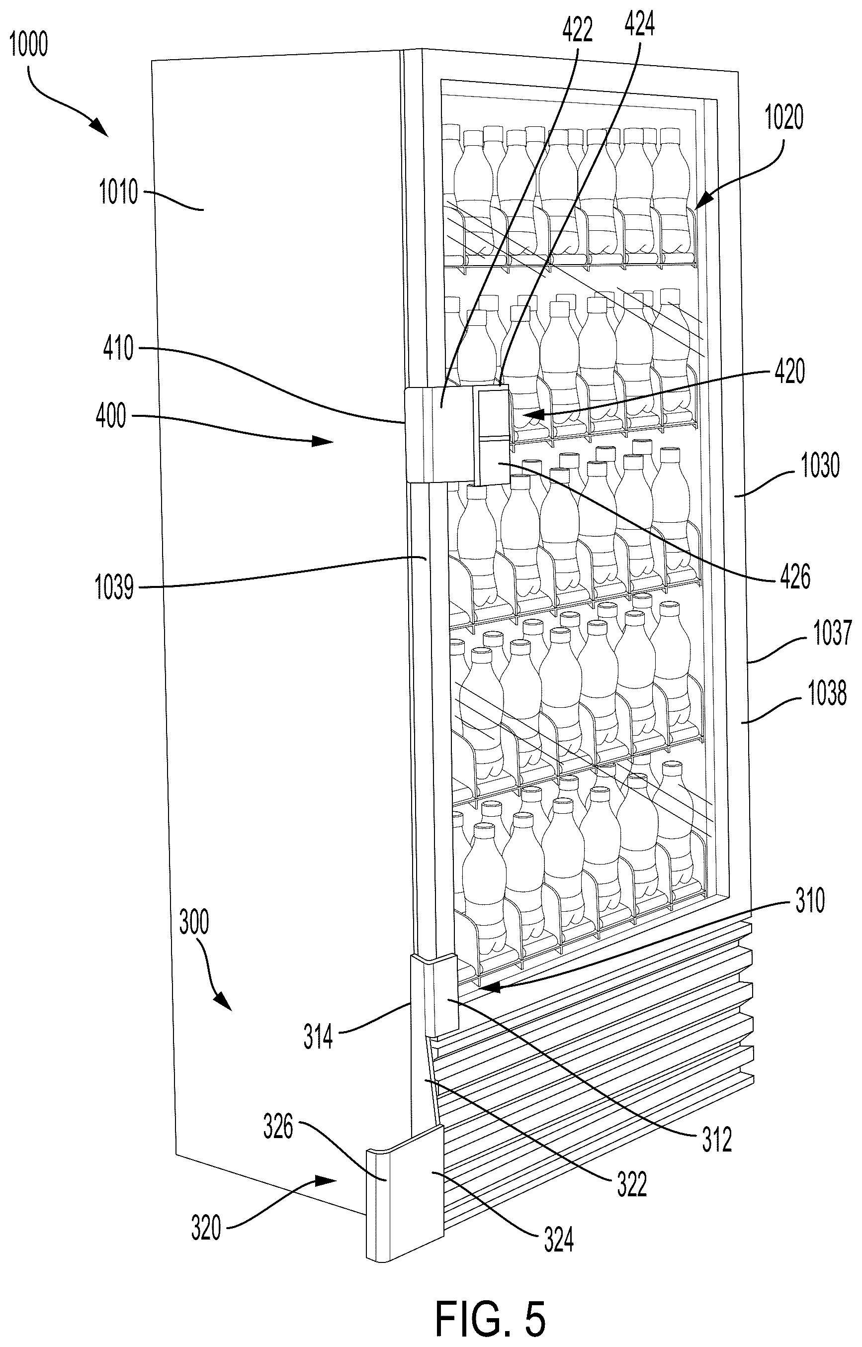 Patent US12592115 Figure 5 – Hands-free vending machine and door opening assembly