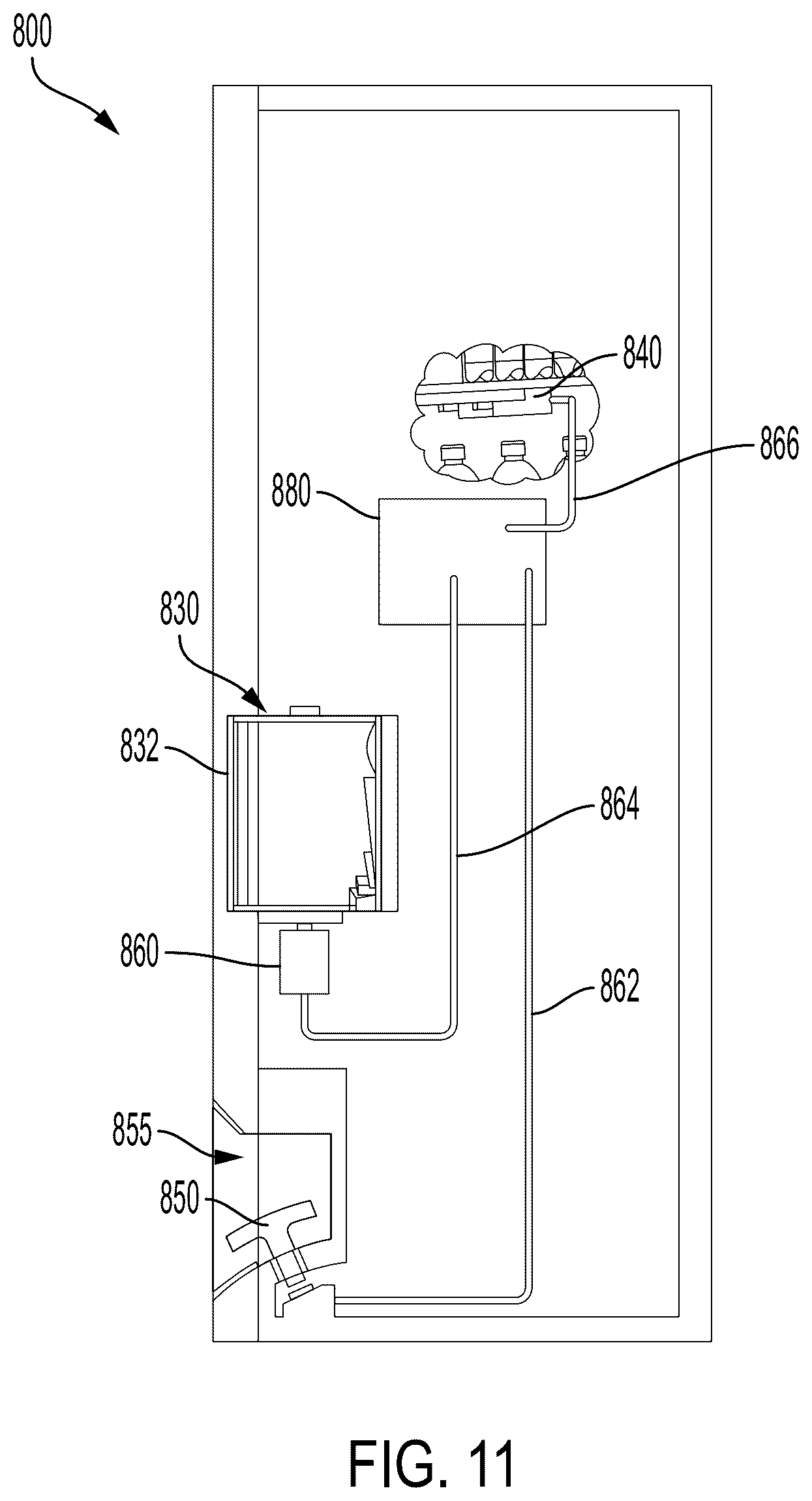 Patent US12592115 Figure 11 – Hands-free vending machine and door opening assembly
