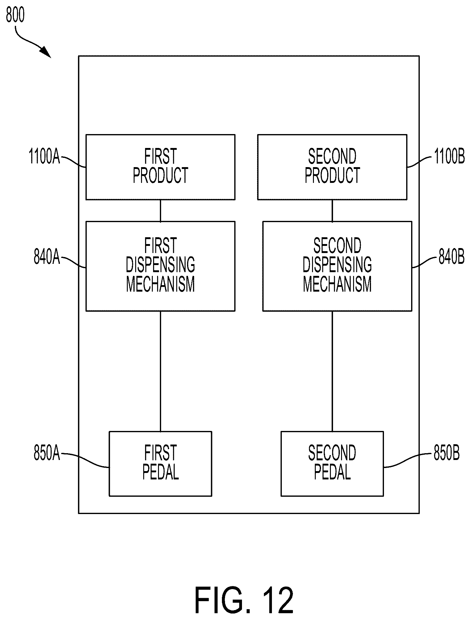 Patent US12592115 Figure 12 – Hands-free vending machine and door opening assembly