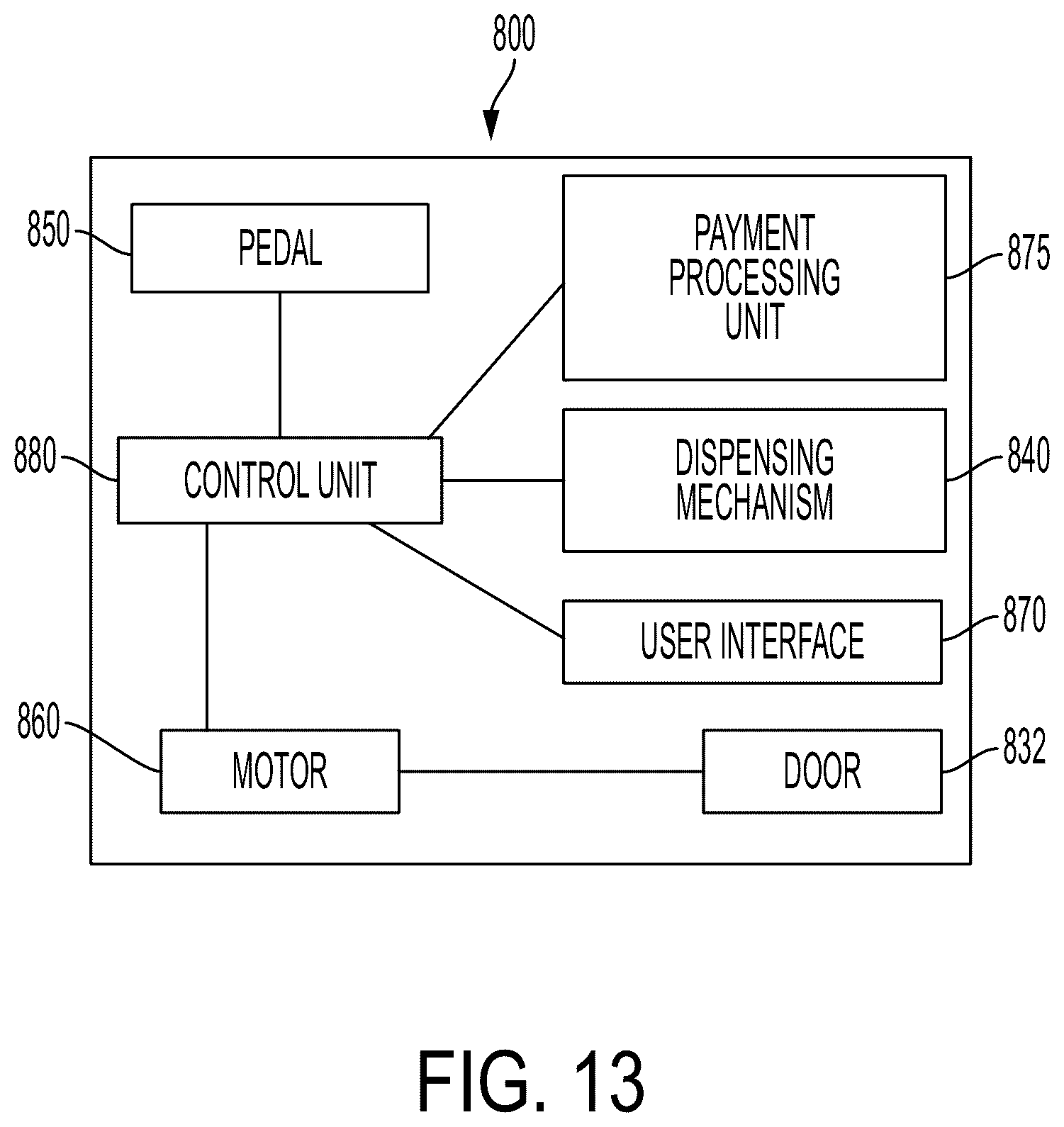 Patent US12592115 Figure 13 – Hands-free vending machine and door opening assembly