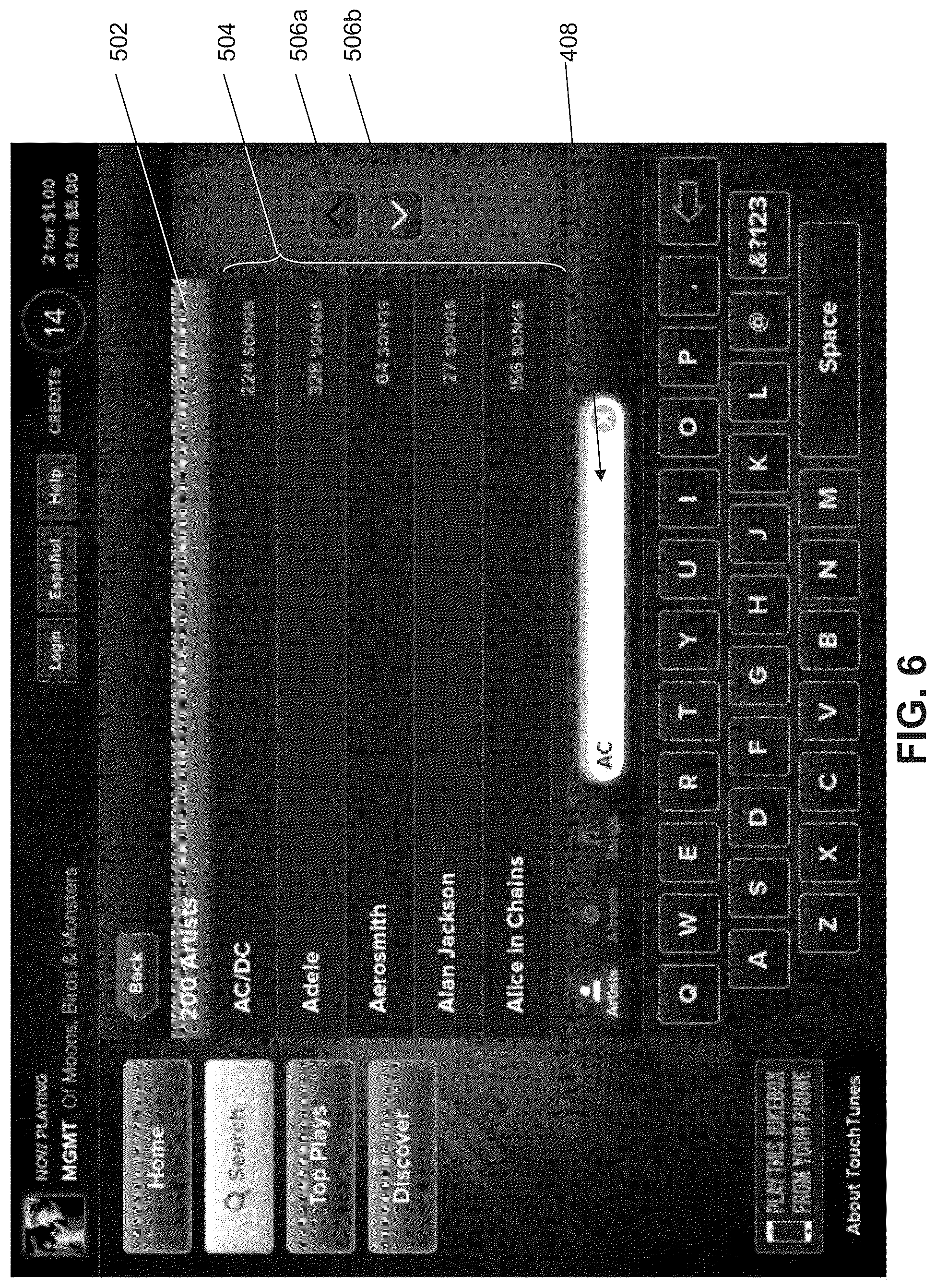 Patent US12592116 Figure 6 – Digital jukebox device with improved user interfaces, and associated methods
