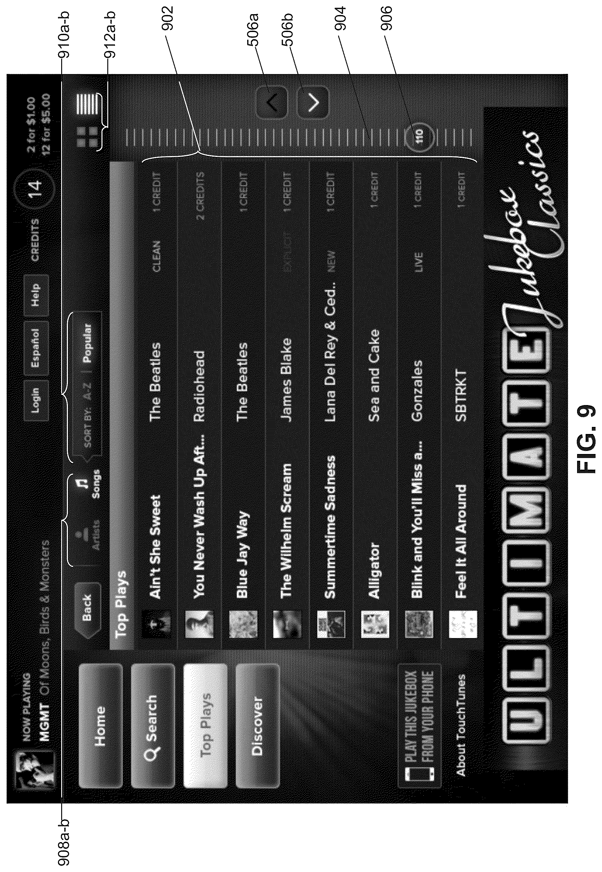 Patent US12592116 Figure 9 – Digital jukebox device with improved user interfaces, and associated methods
