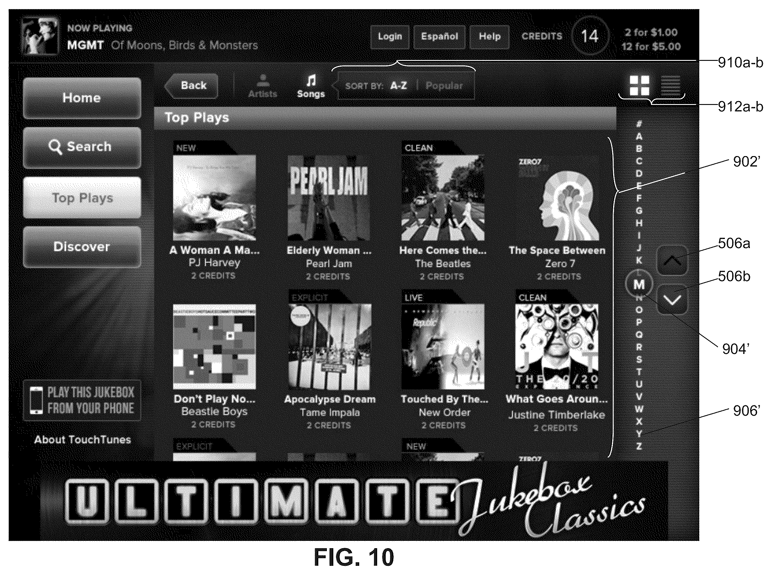 Patent US12592116 Figure 10 – Digital jukebox device with improved user interfaces, and associated methods