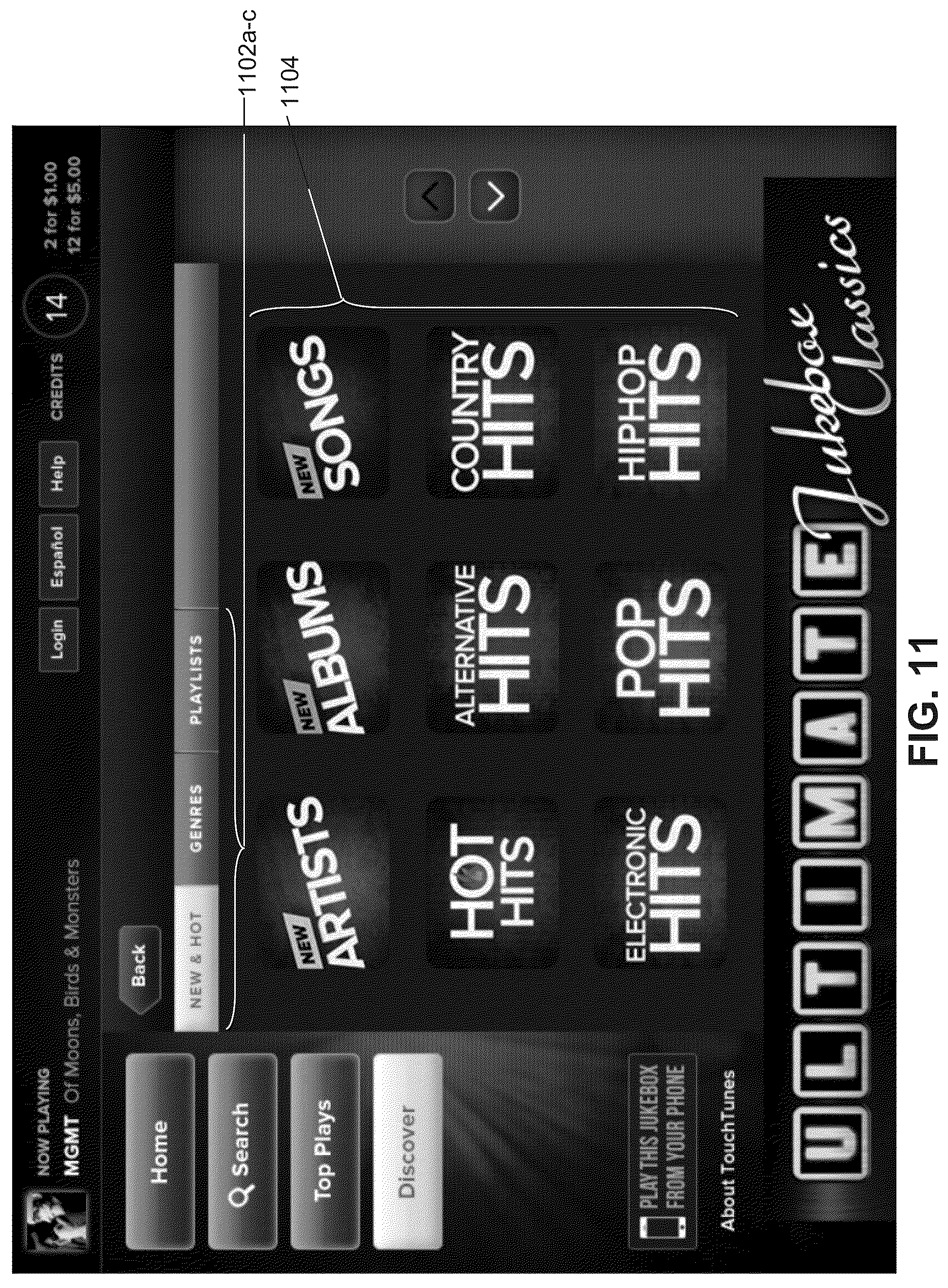 Patent US12592116 Figure 11 – Digital jukebox device with improved user interfaces, and associated methods