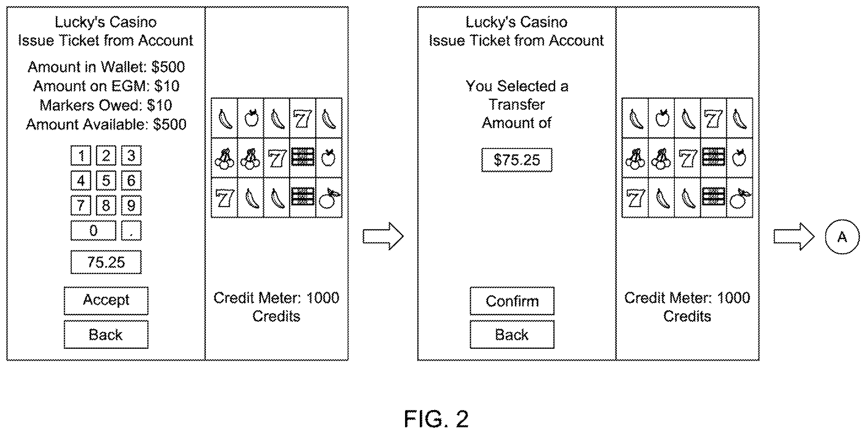Patent US12592123 Figure 2 – Accessing gaming establishment account funds with a ticket voucher based on multiple cashout inputs