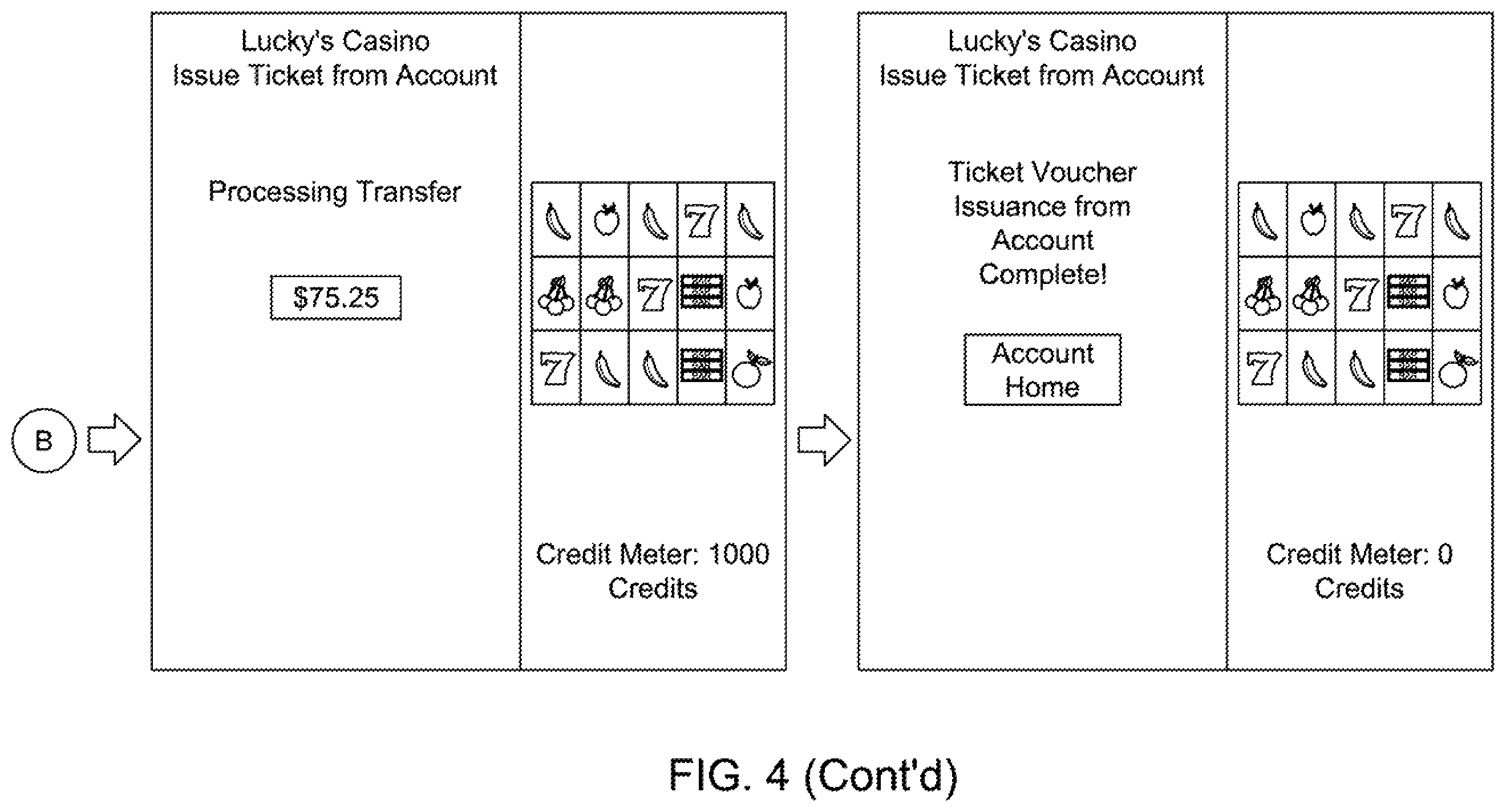 Patent US12592123 Figure 10 – Accessing gaming establishment account funds with a ticket voucher based on multiple cashout inputs