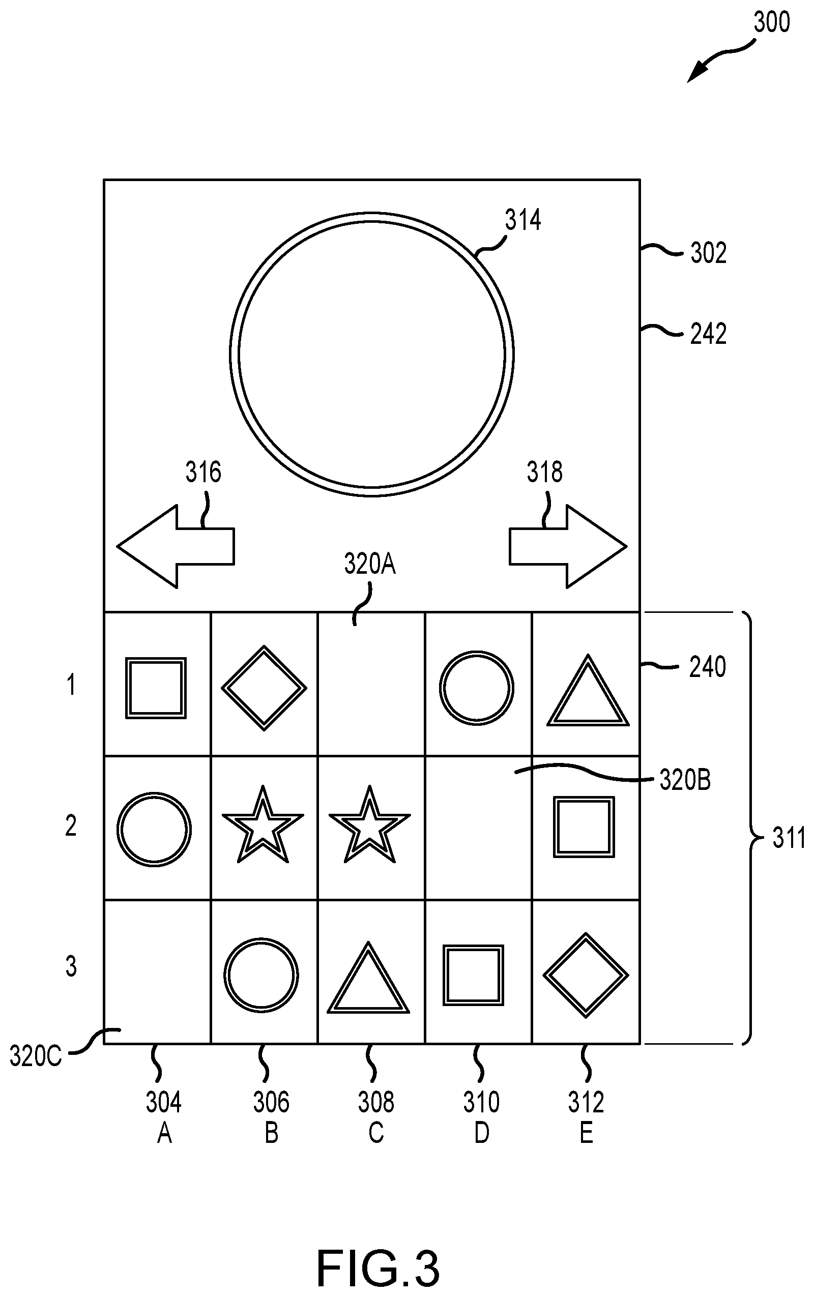 Patent US12592126 Figure 3 – Systems and methods of electronic gaming including gesture-based player constructed symbol combinations