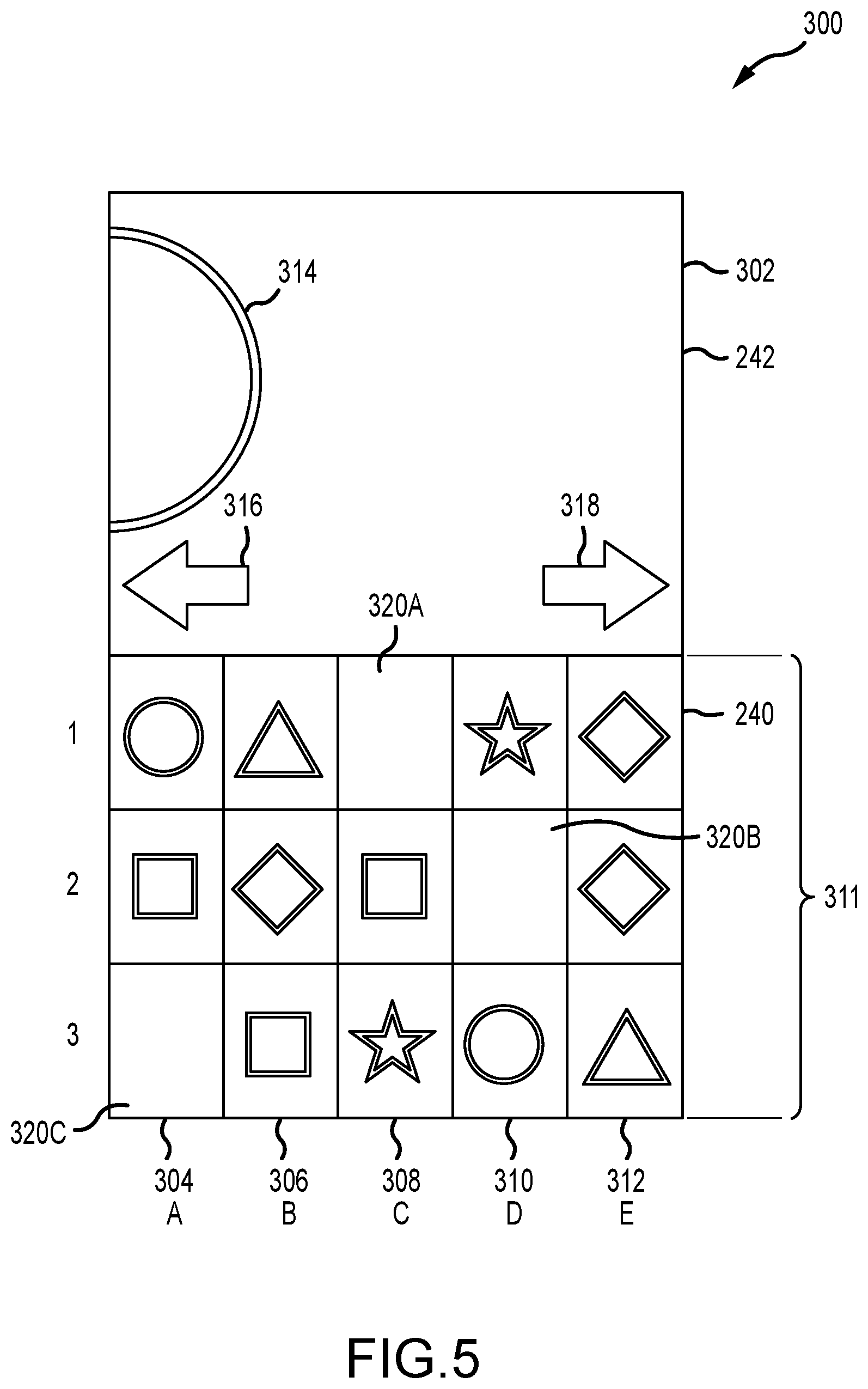 Patent US12592126 Figure 5 – Systems and methods of electronic gaming including gesture-based player constructed symbol combinations