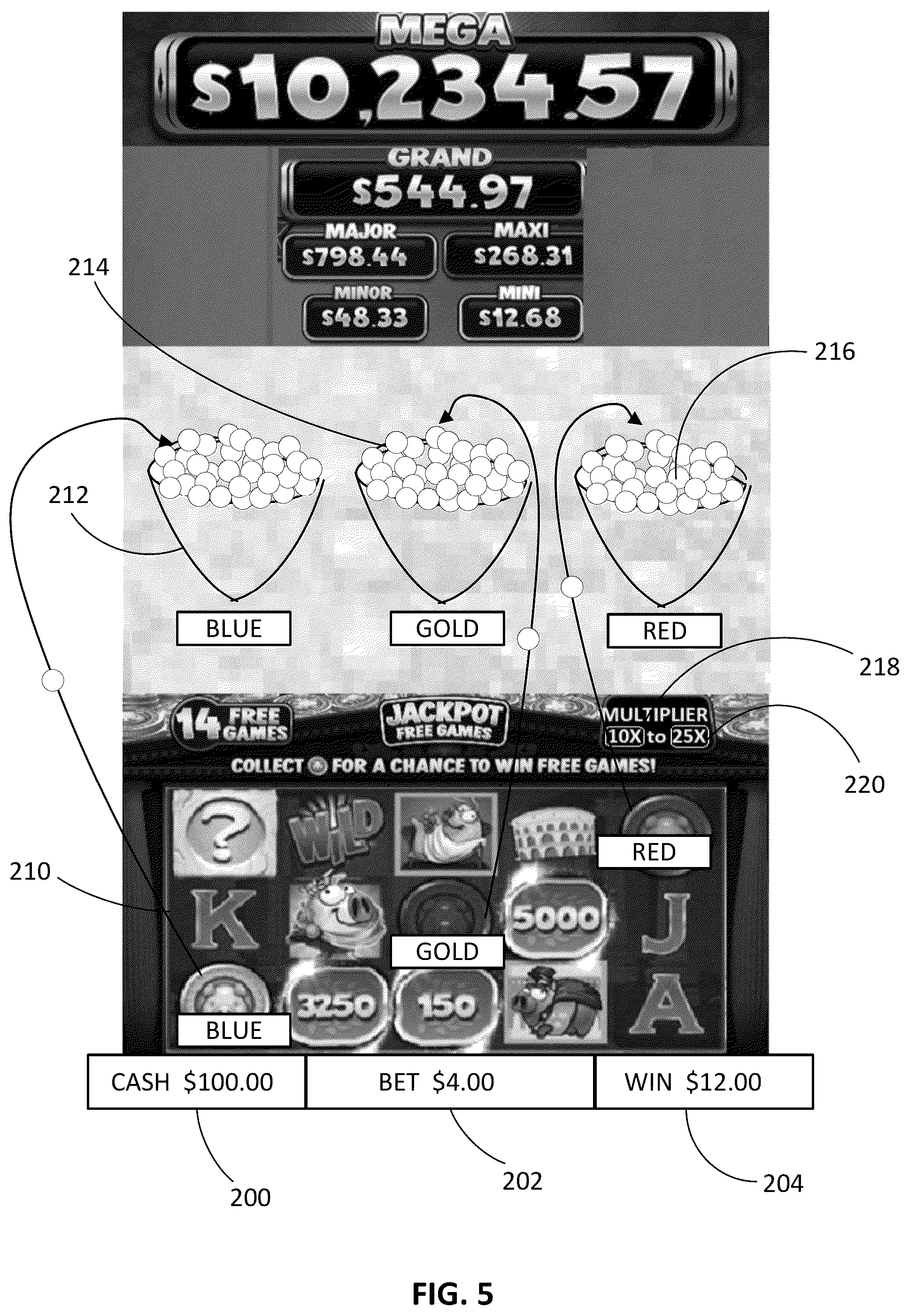 Patent US12592127 Figure 6 – Gaming system and method with a persistent element feature including a sliding range component