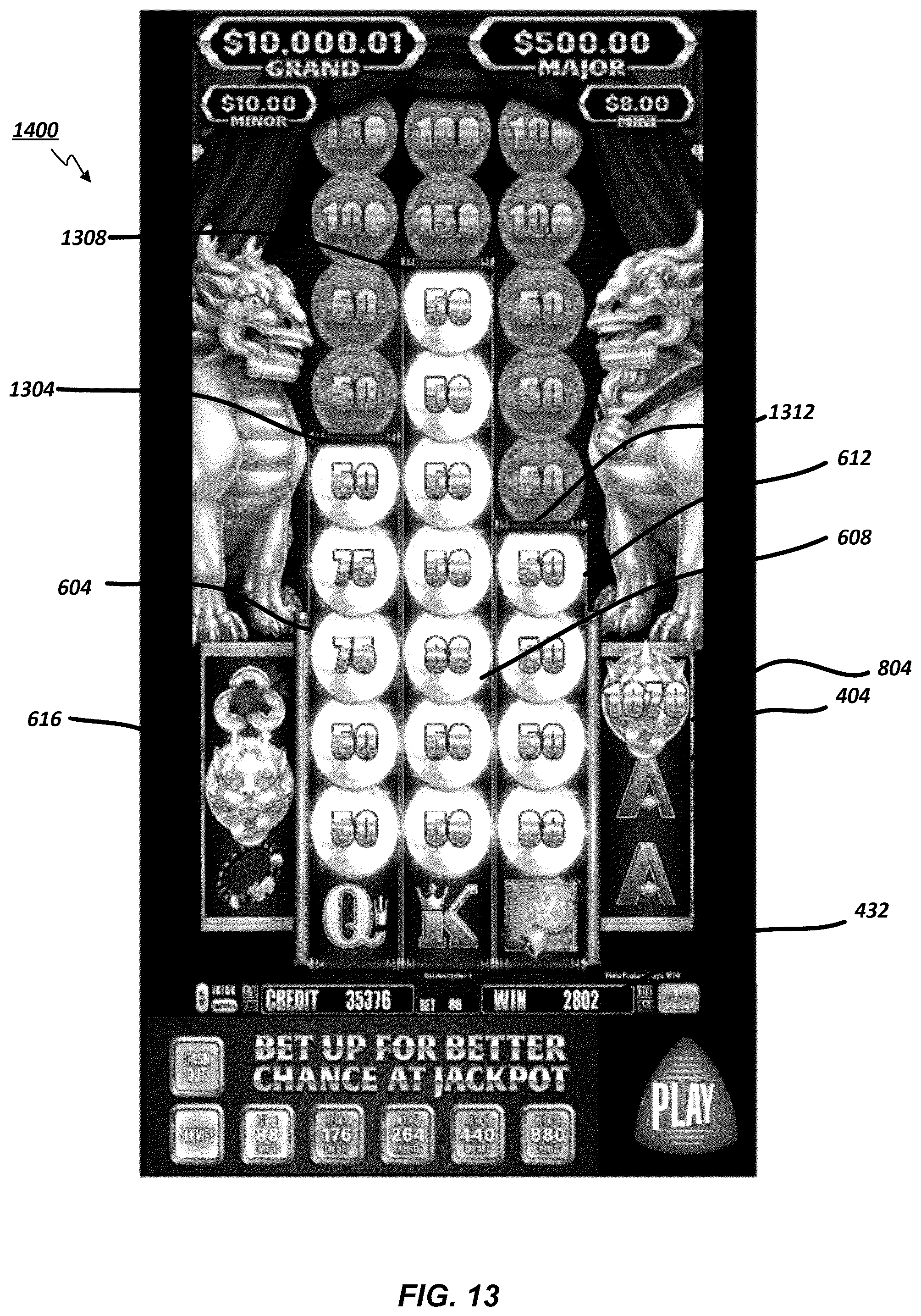 Patent US12592129 Figure 15 – Electronic gaming machine with symbols streaming adjacent an active reel matrix with reel expansion and symbol absorption processes