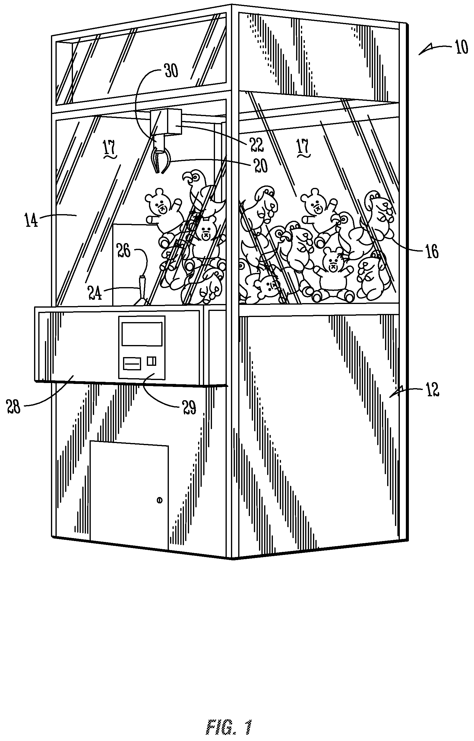 Patent US12592132 Figure 1 – Arcade game with RFID reader