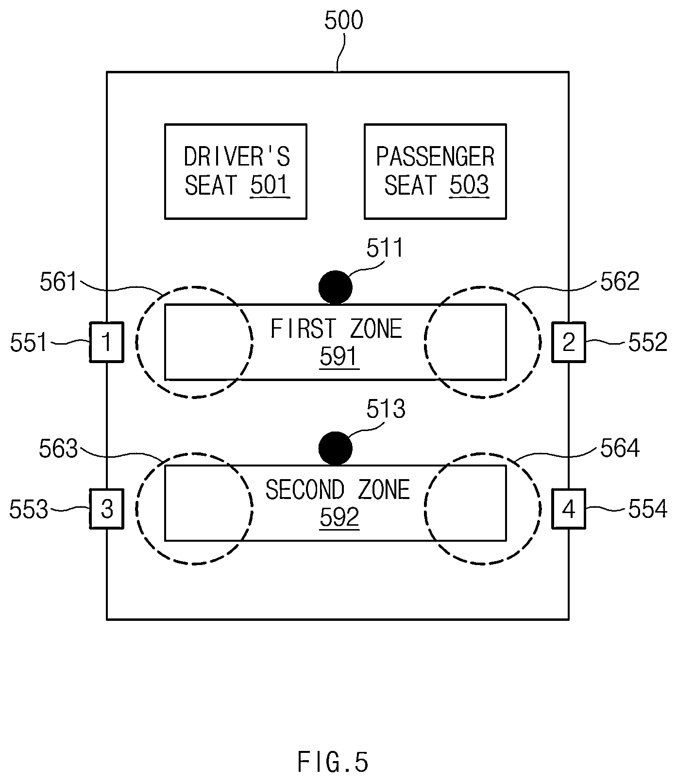 Patent US12592138 Figure 5 – Rear seat passenger notification device and a method therefor