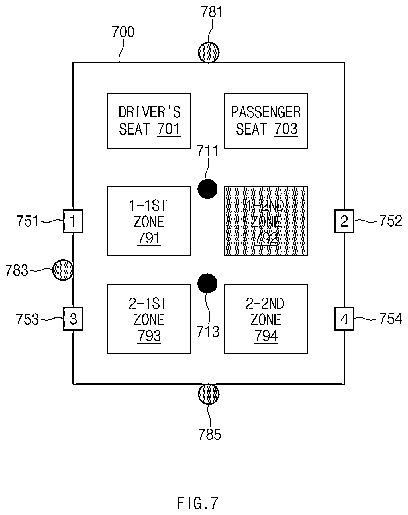 Patent US12592138 Figure 7 – Rear seat passenger notification device and a method therefor