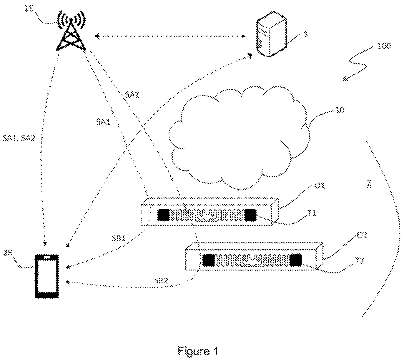 Patent US12592144 Figure 1 – Method for monitoring objects comprising, respectively, tags that backscatter ambient signals