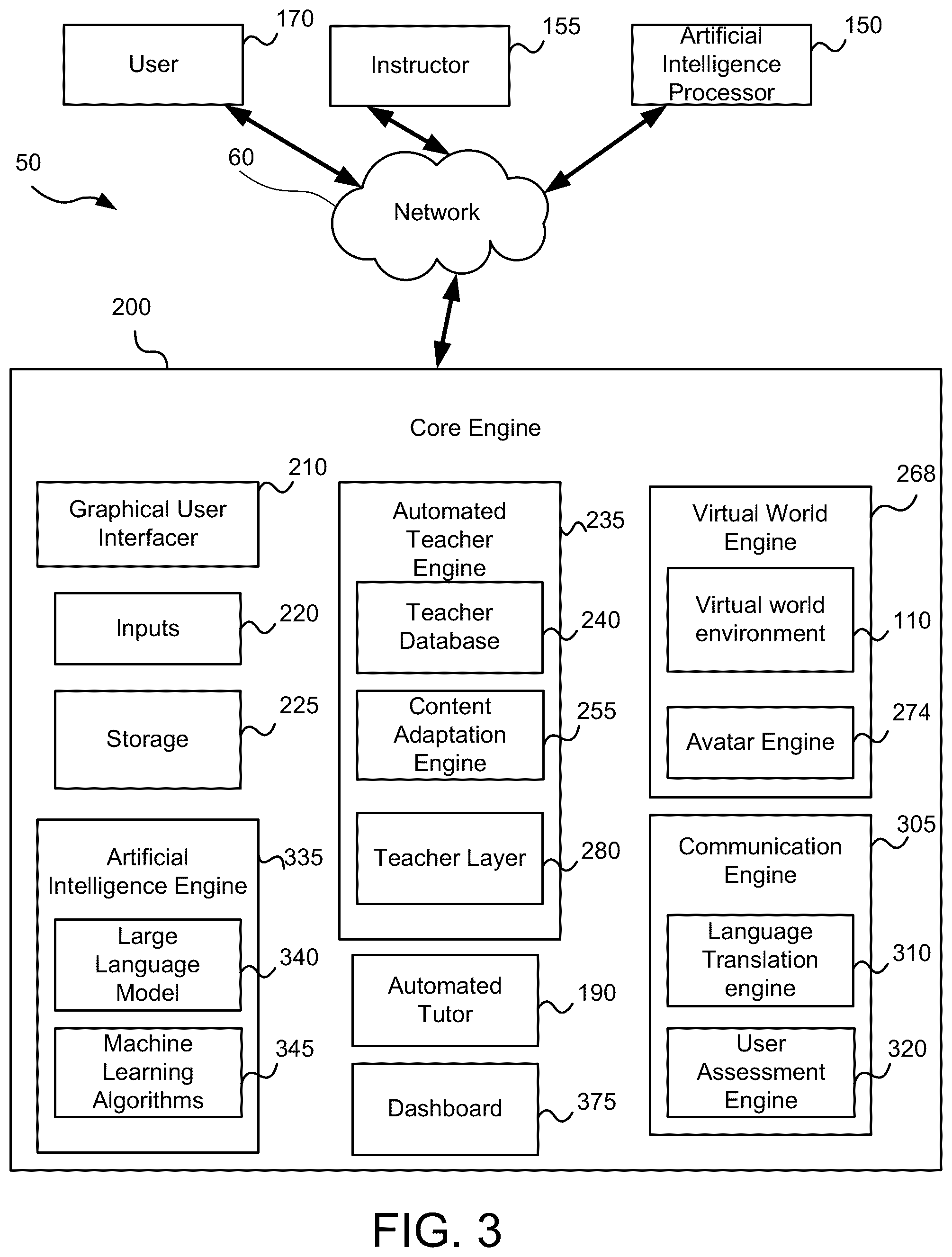 Patent US12592160 Figure 3 – System and method for virtual learning environment