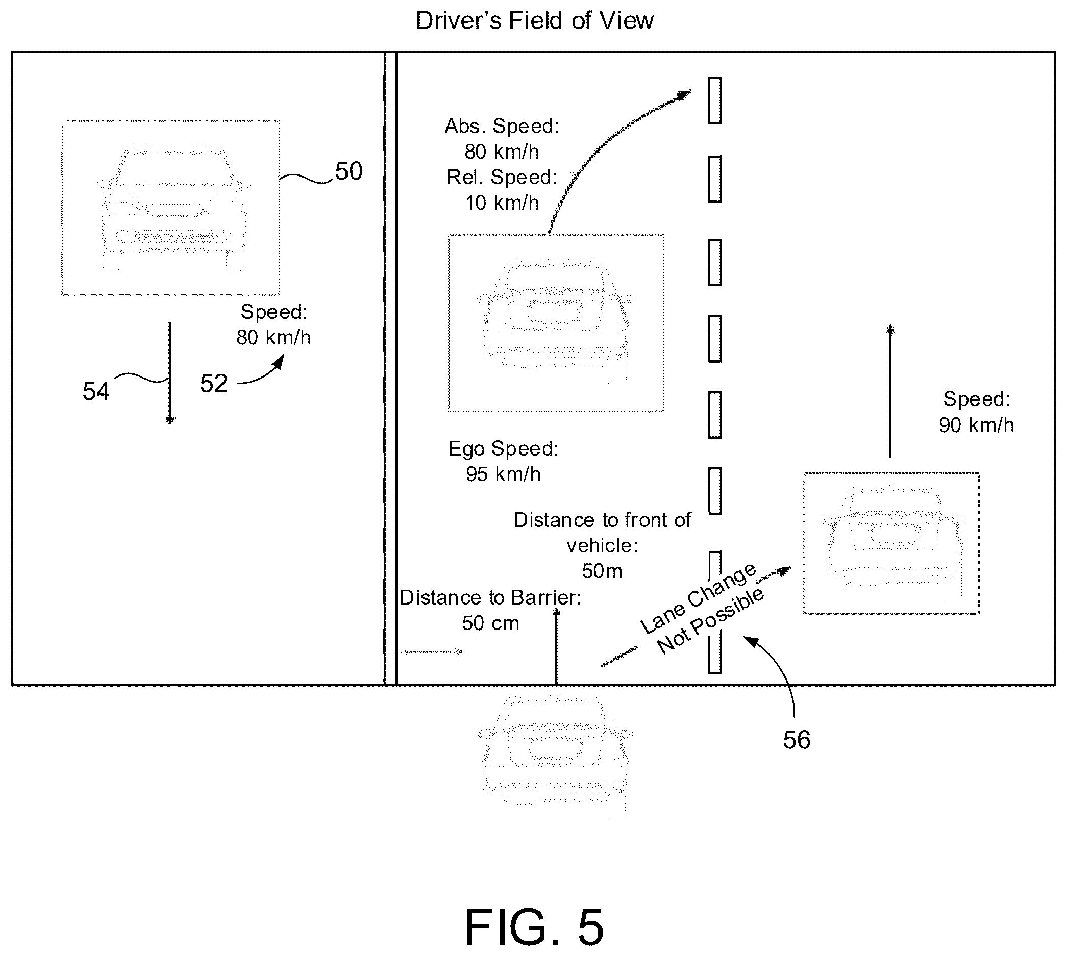 Patent US12592171 Figure 5 – Vehicular driving assist system with head up display