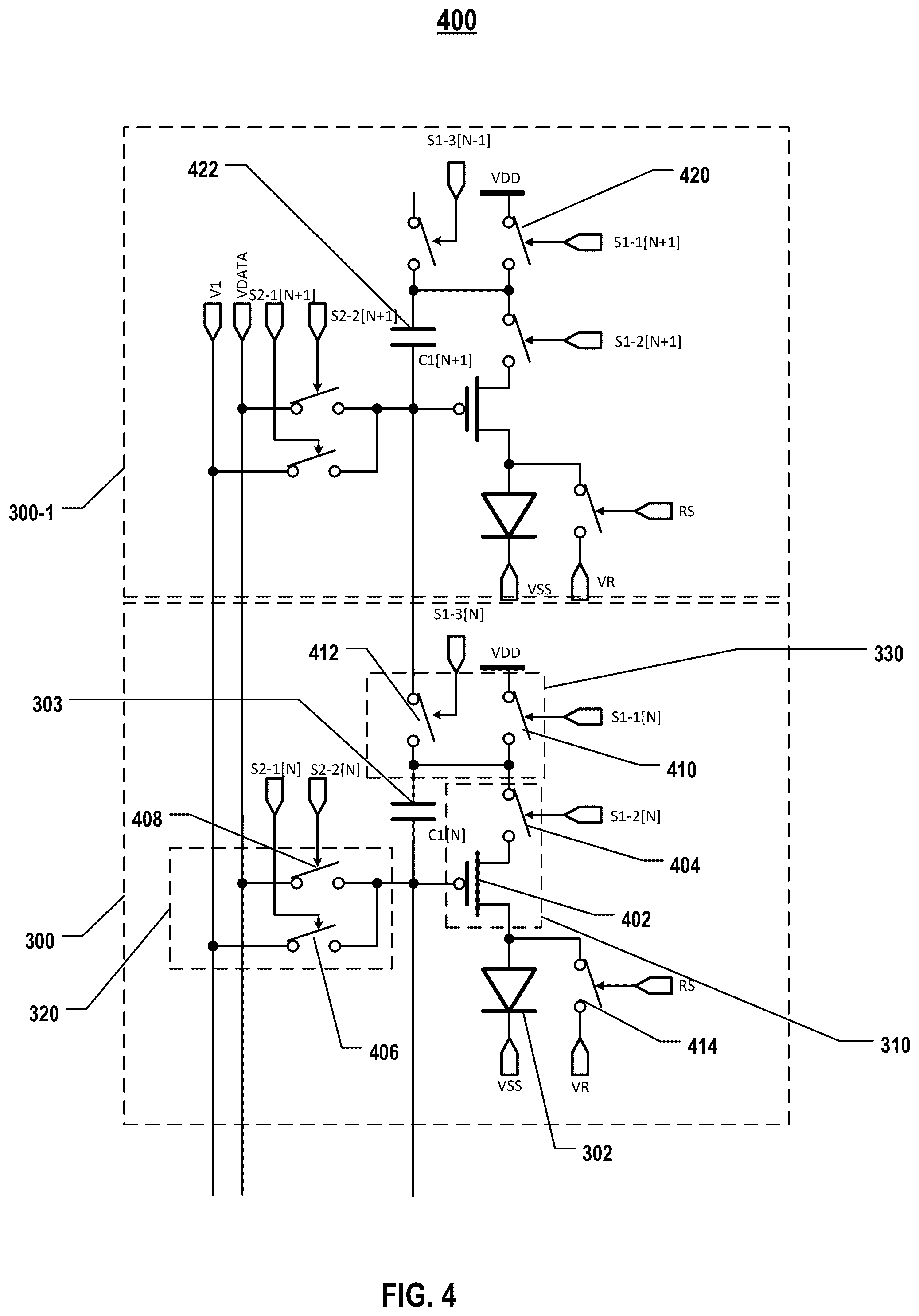 Patent US12592196 Figure 4 – Pixel circuits for light emitting elements