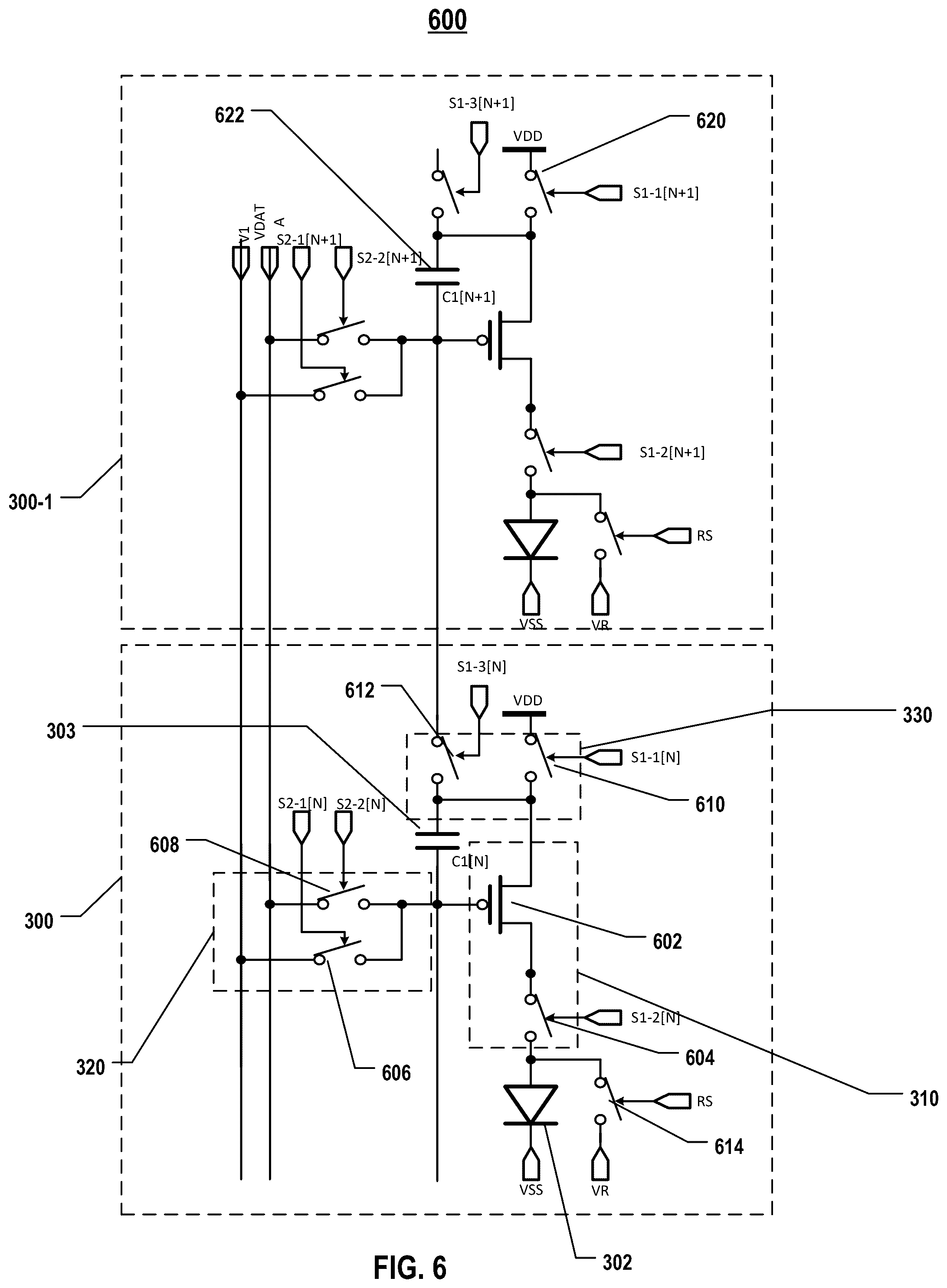 Patent US12592196 Figure 6 – Pixel circuits for light emitting elements
