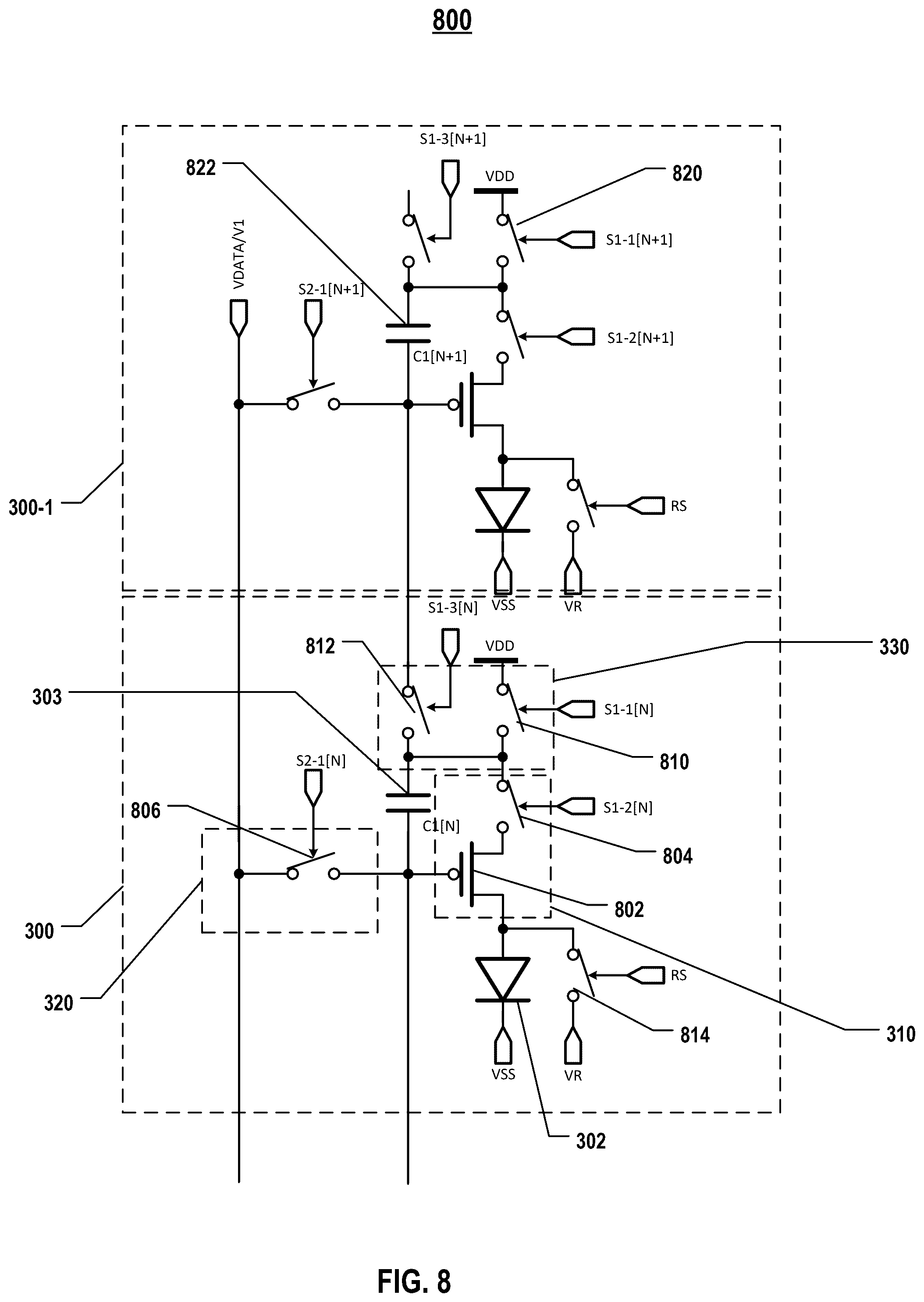 Patent US12592196 Figure 8 – Pixel circuits for light emitting elements