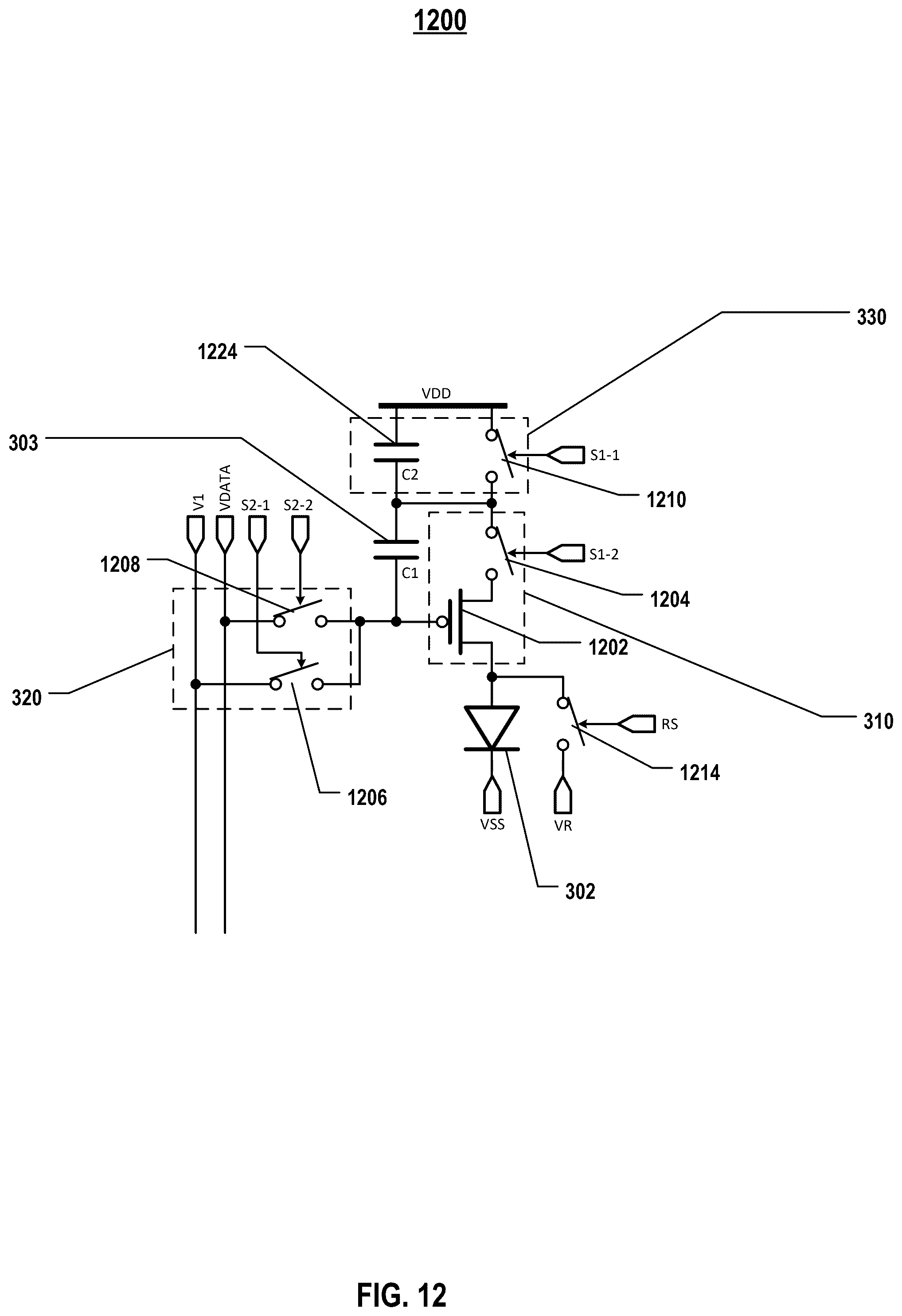 Patent US12592196 Figure 12 – Pixel circuits for light emitting elements