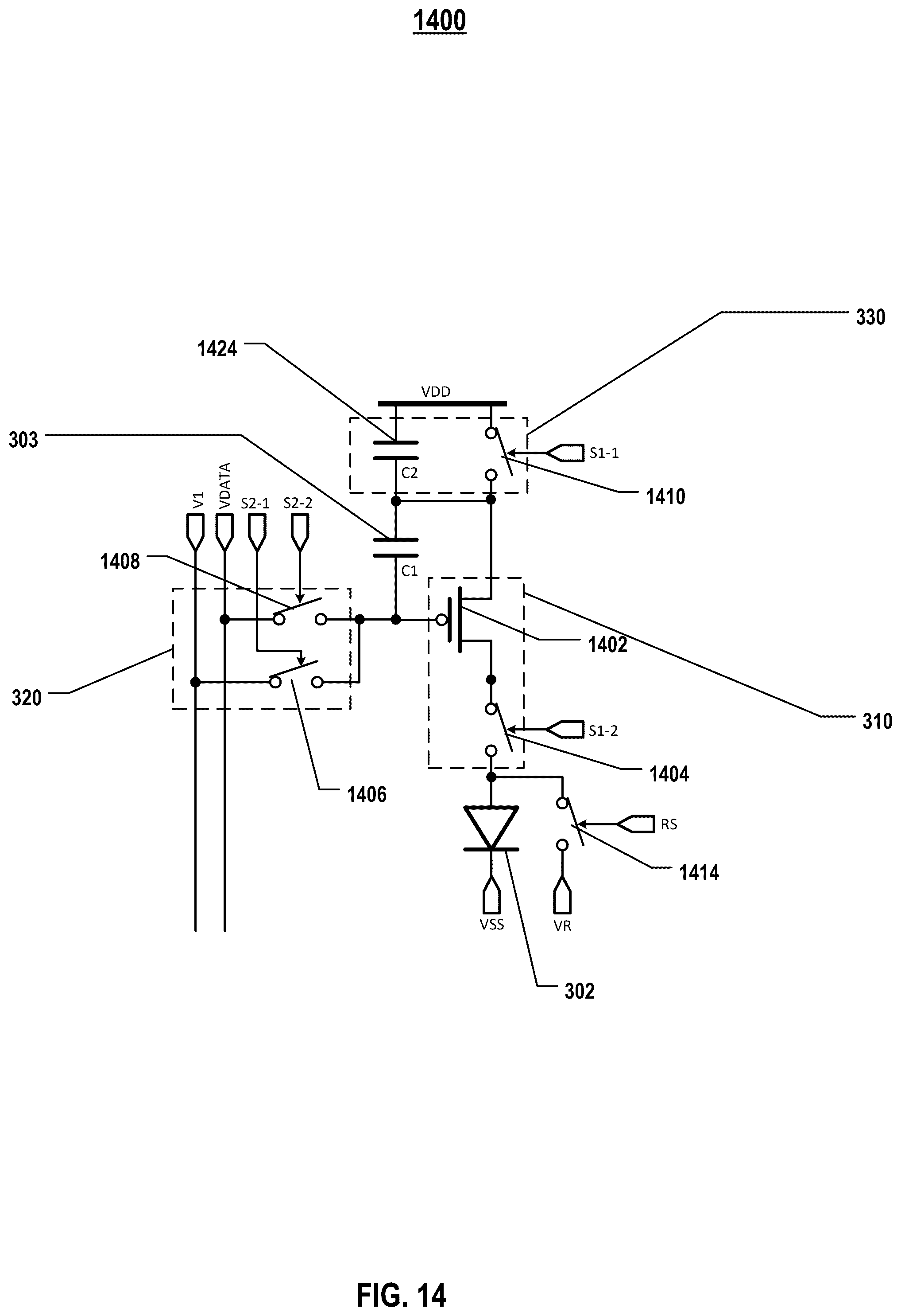 Patent US12592196 Figure 14 – Pixel circuits for light emitting elements