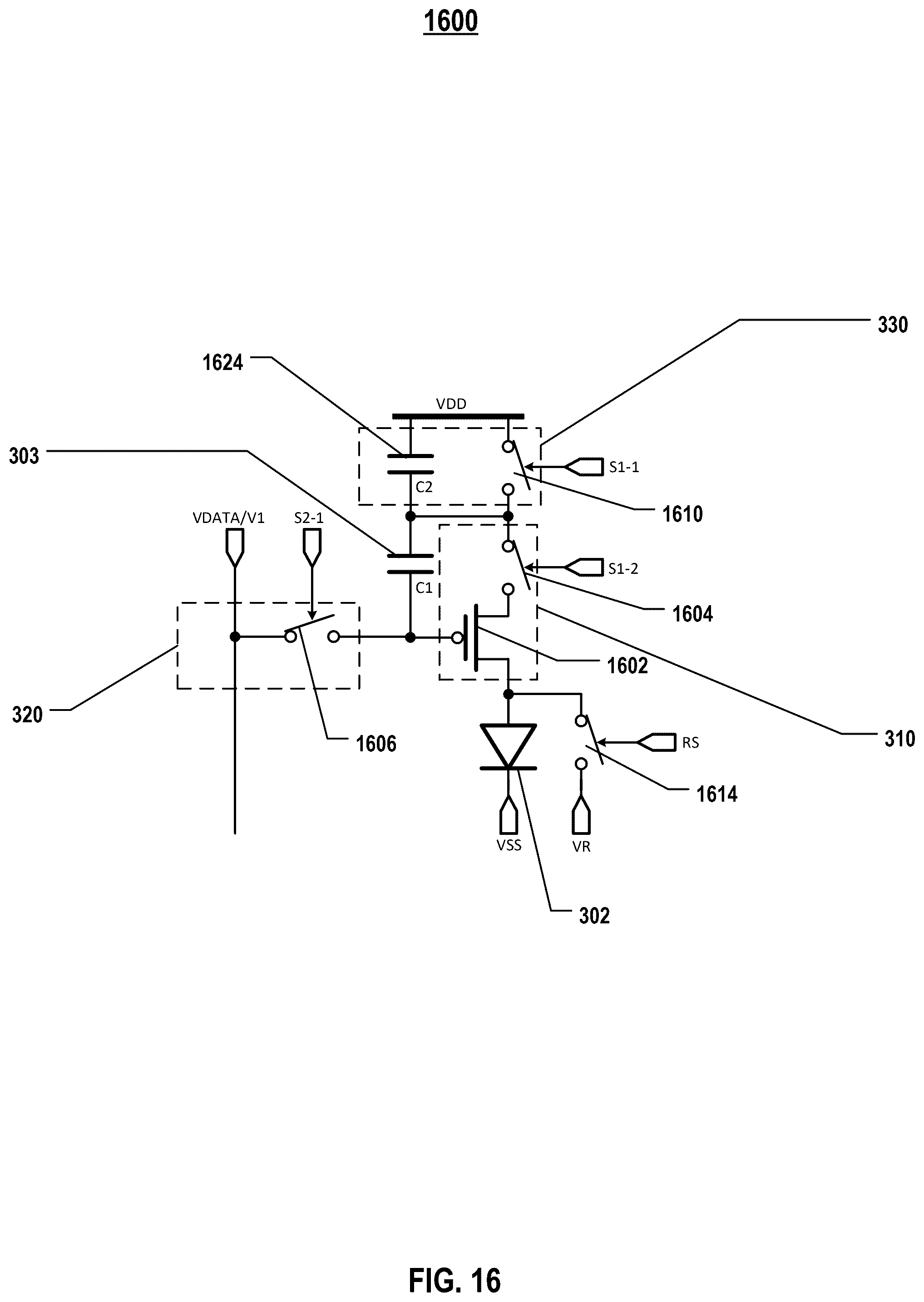Patent US12592196 Figure 16 – Pixel circuits for light emitting elements
