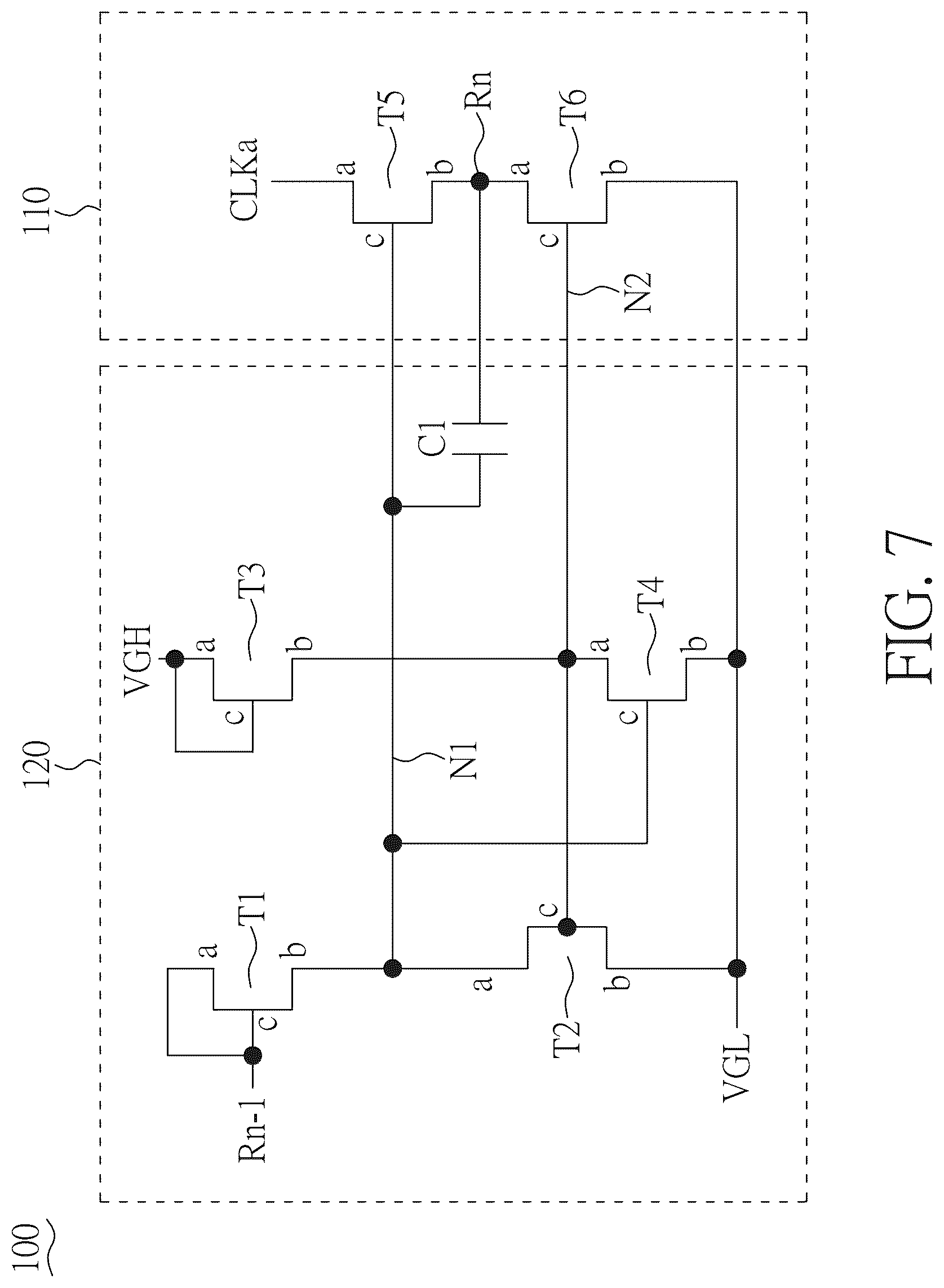 Patent US12592207 Figure 7 – Gate line driving circuit with top gate and bottom gate