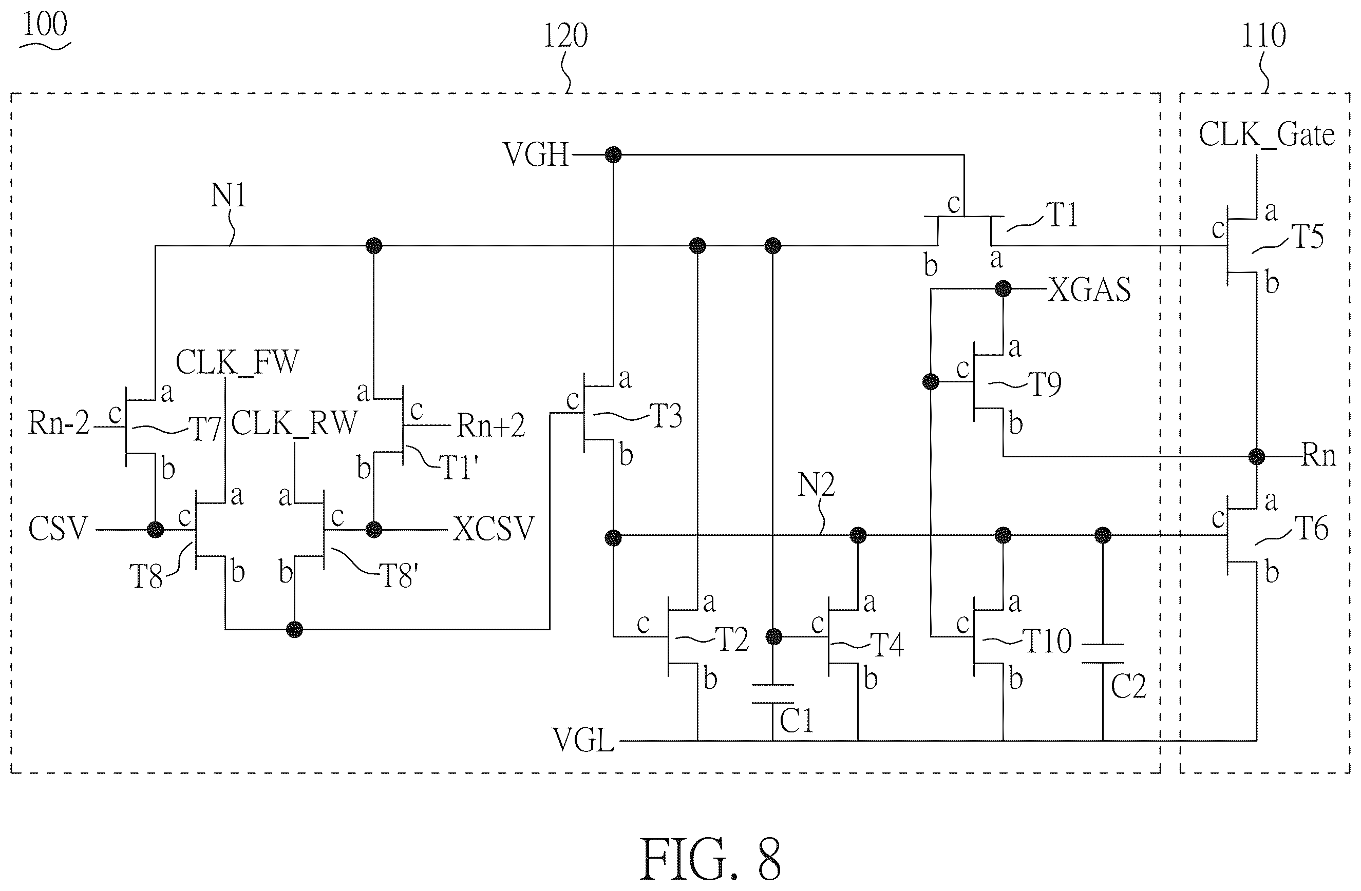 Patent US12592207 Figure 8 – Gate line driving circuit with top gate and bottom gate