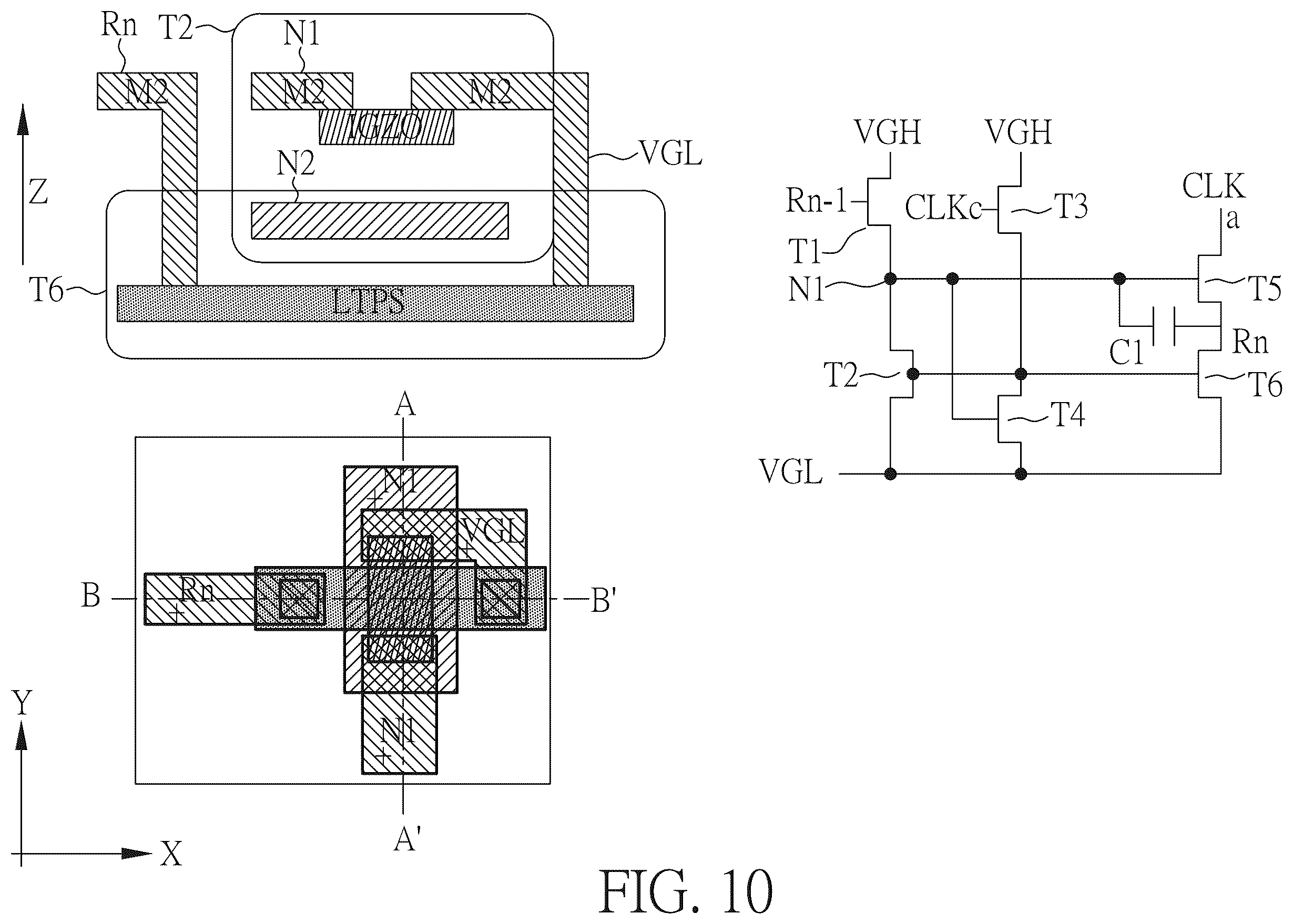Patent US12592207 Figure 10 – Gate line driving circuit with top gate and bottom gate