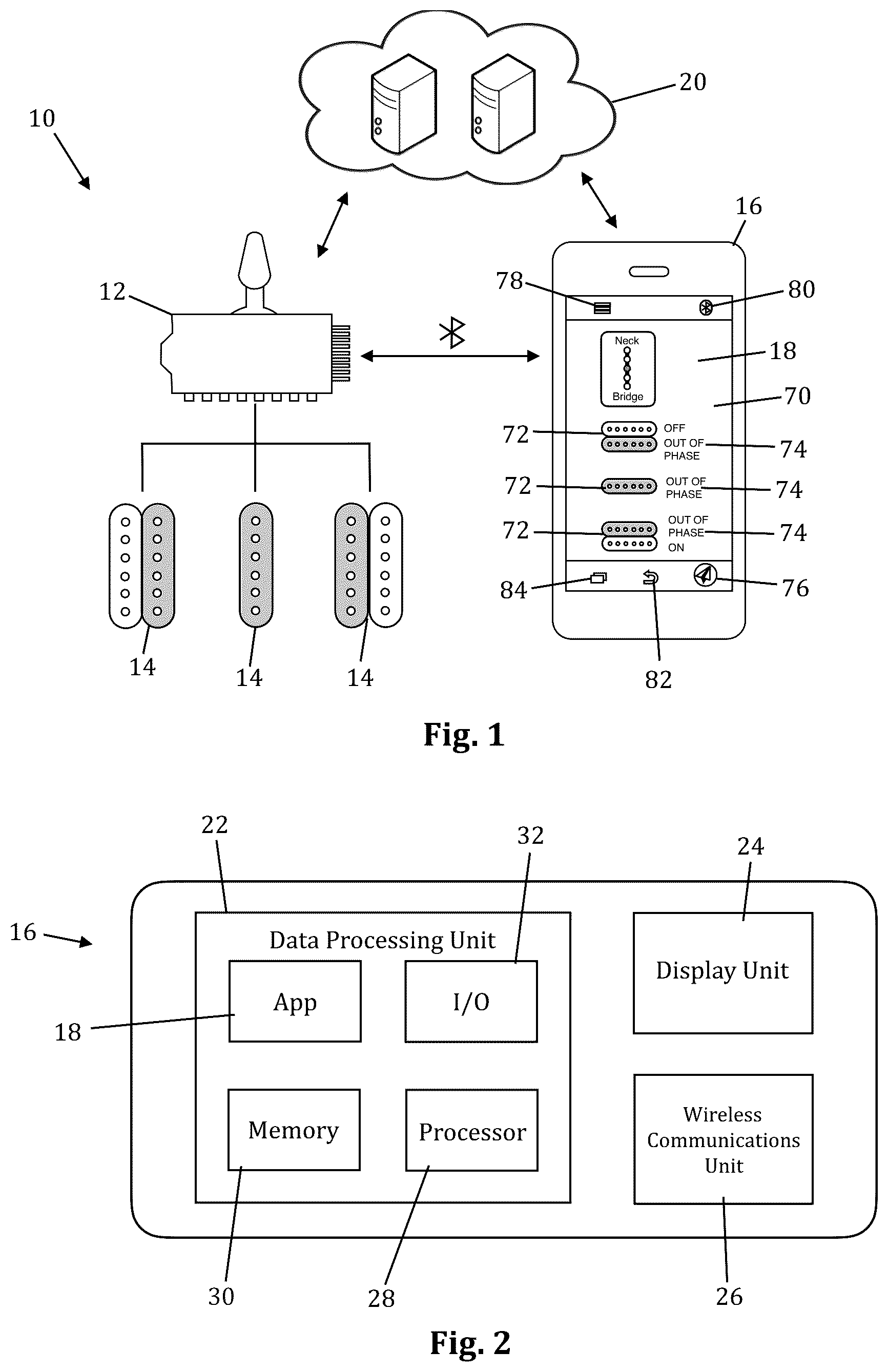Patent US12592215 Figure 1 – Wireless switching system for musical instruments and related methods