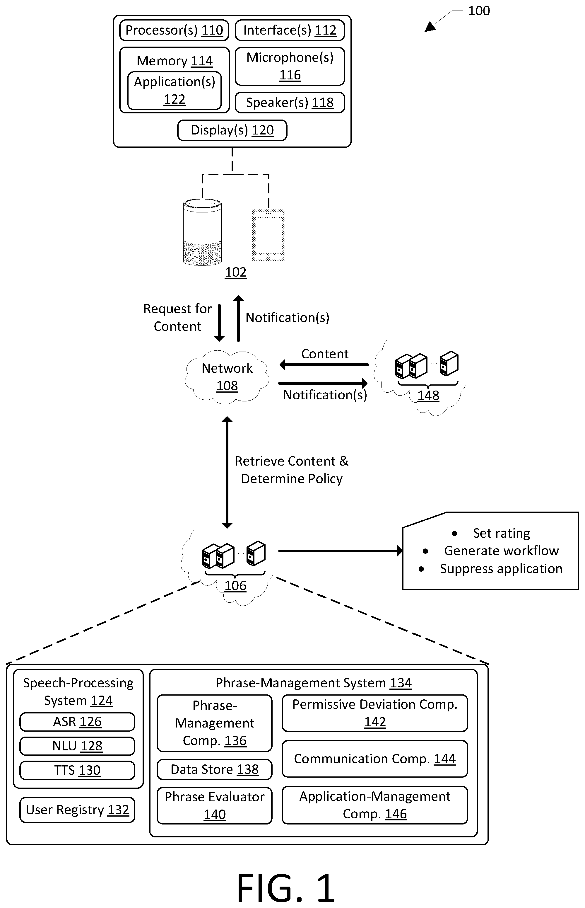 Patent US12592234 Figure 1 – Natural language processing policies
