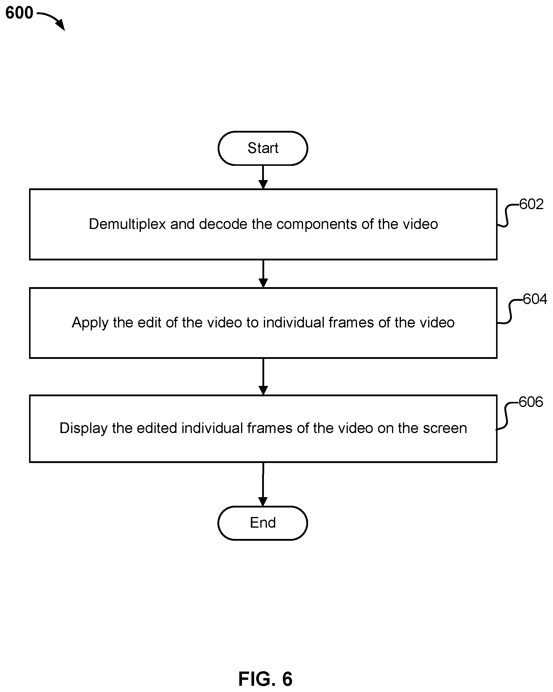 Patent US12592257 Figure 6 – Media editing with client-side edits and server-side edits