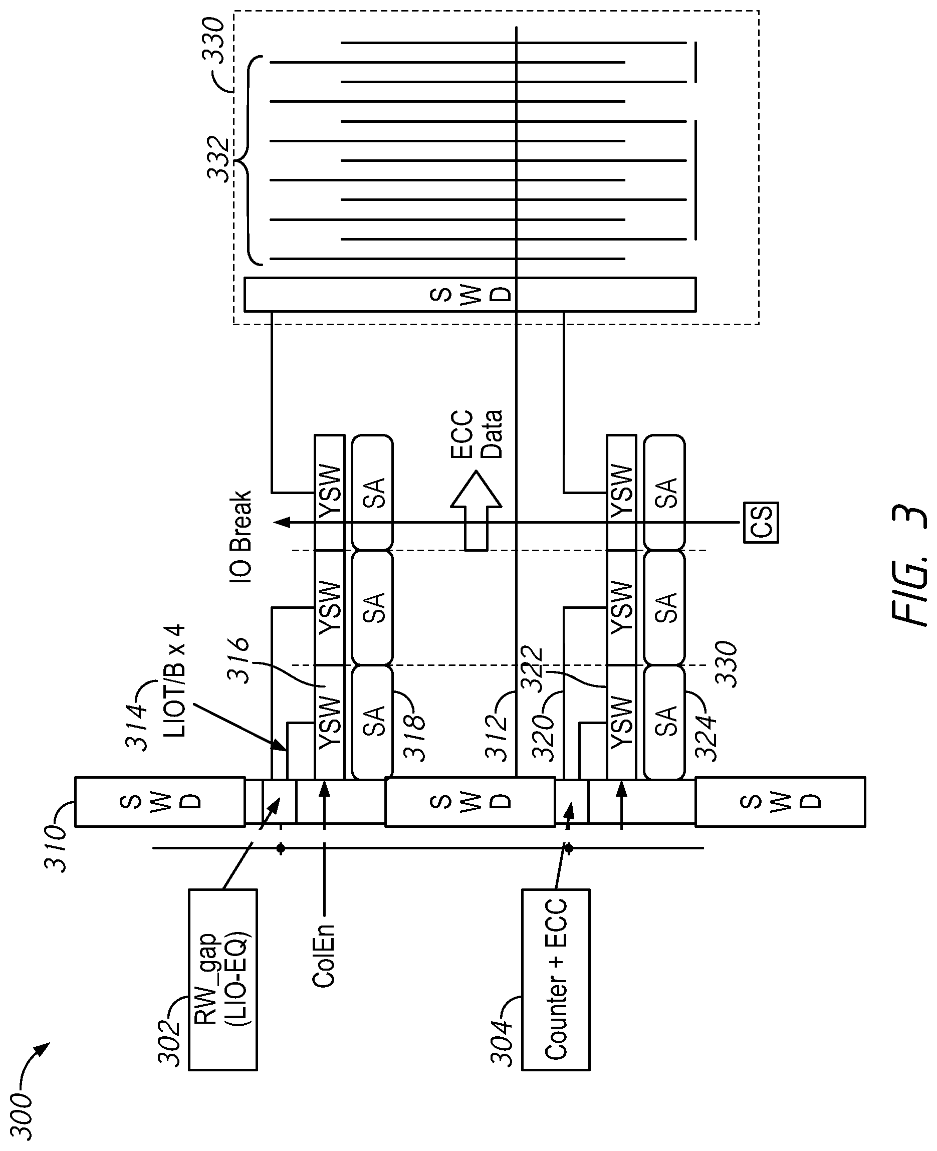 Patent US12592271 Figure 3 – Apparatuses and methods for increased reliability row hammer counts