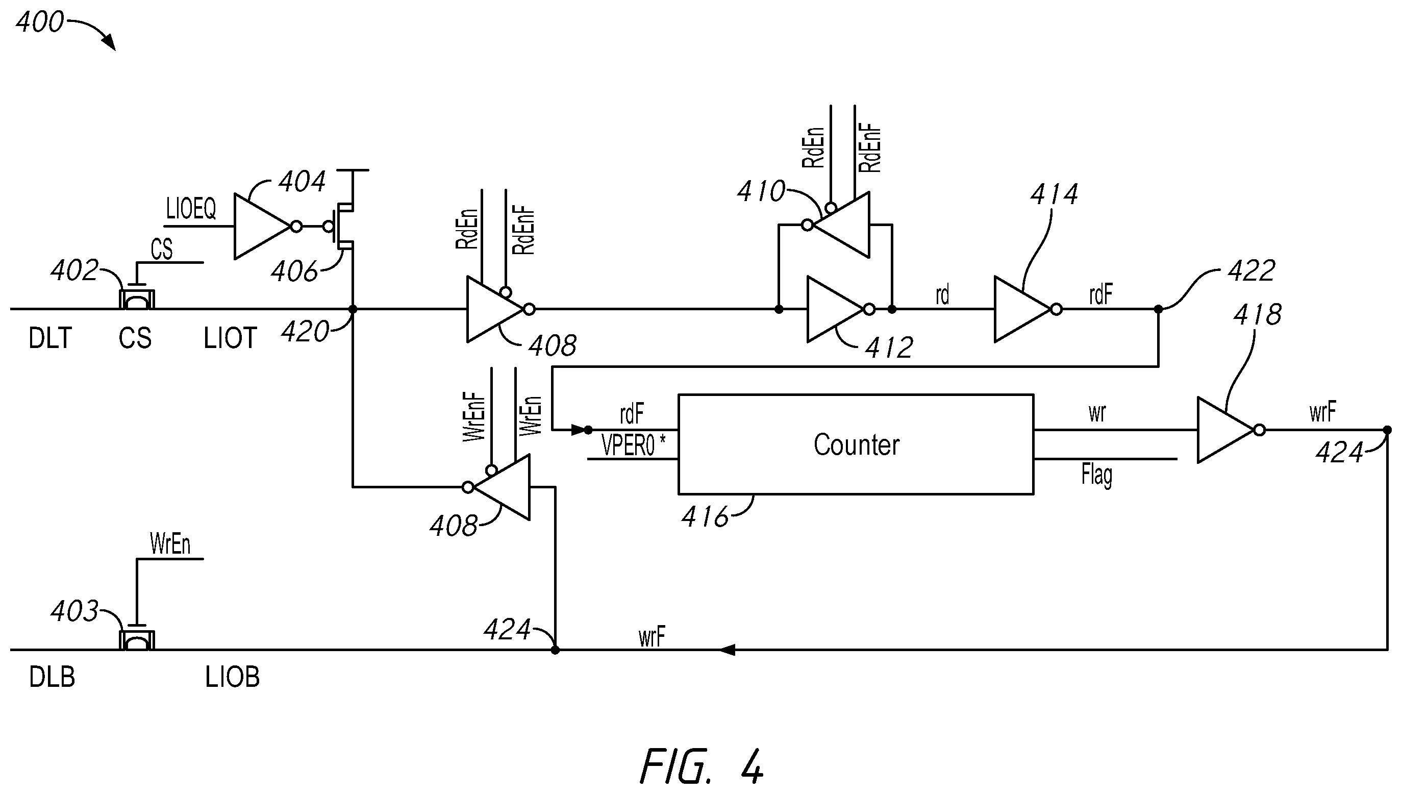 Patent US12592271 Figure 4 – Apparatuses and methods for increased reliability row hammer counts