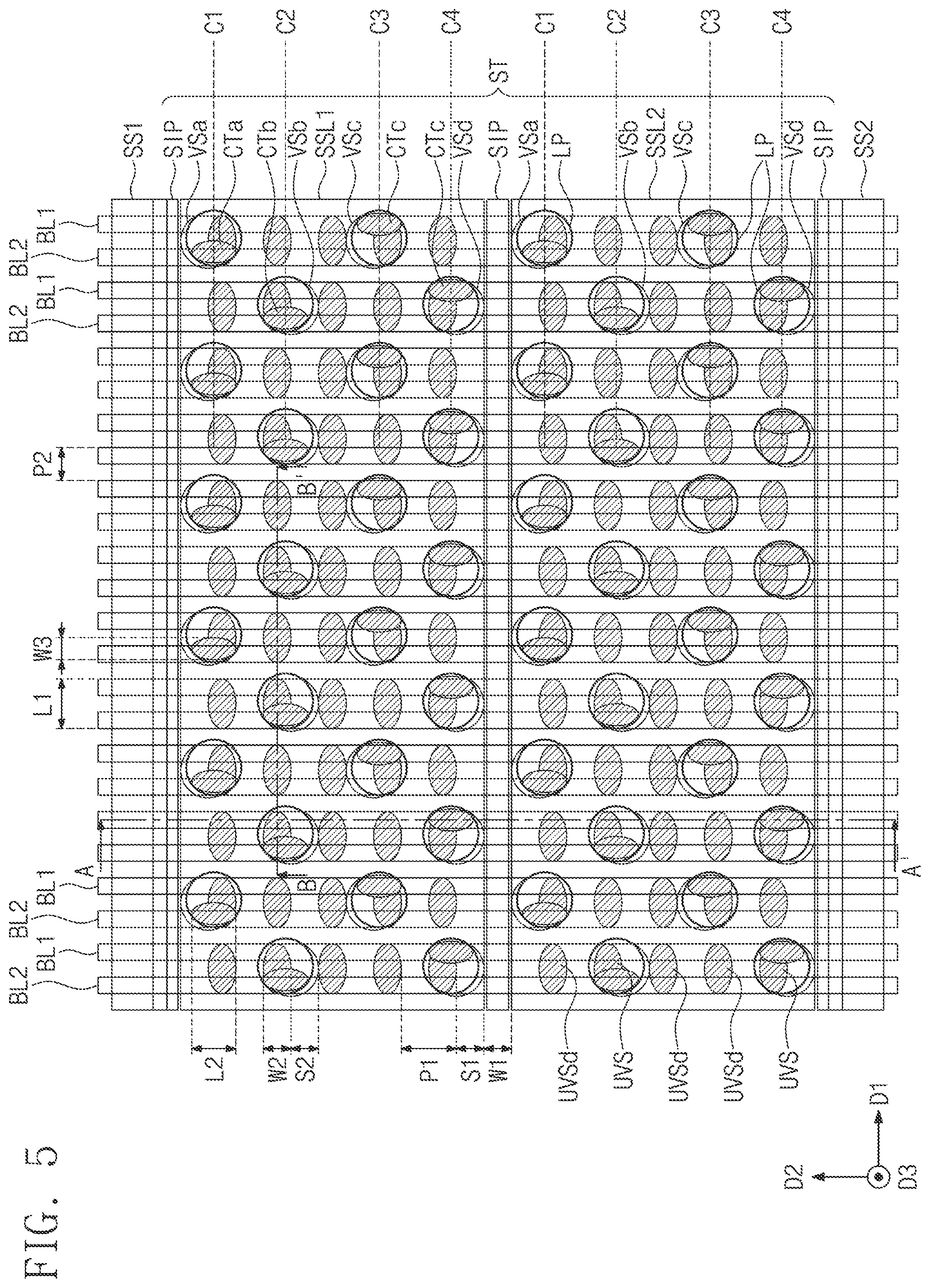 Patent US12592281 Figure 5 – Semiconductor devices and electronic systems including the same
