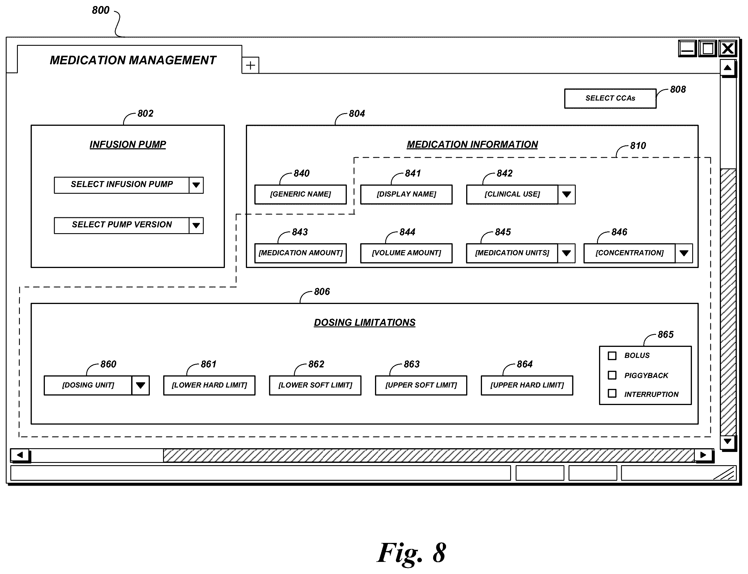 Patent US12592305 Figure 8 – Drug library manager with customized worksheets
