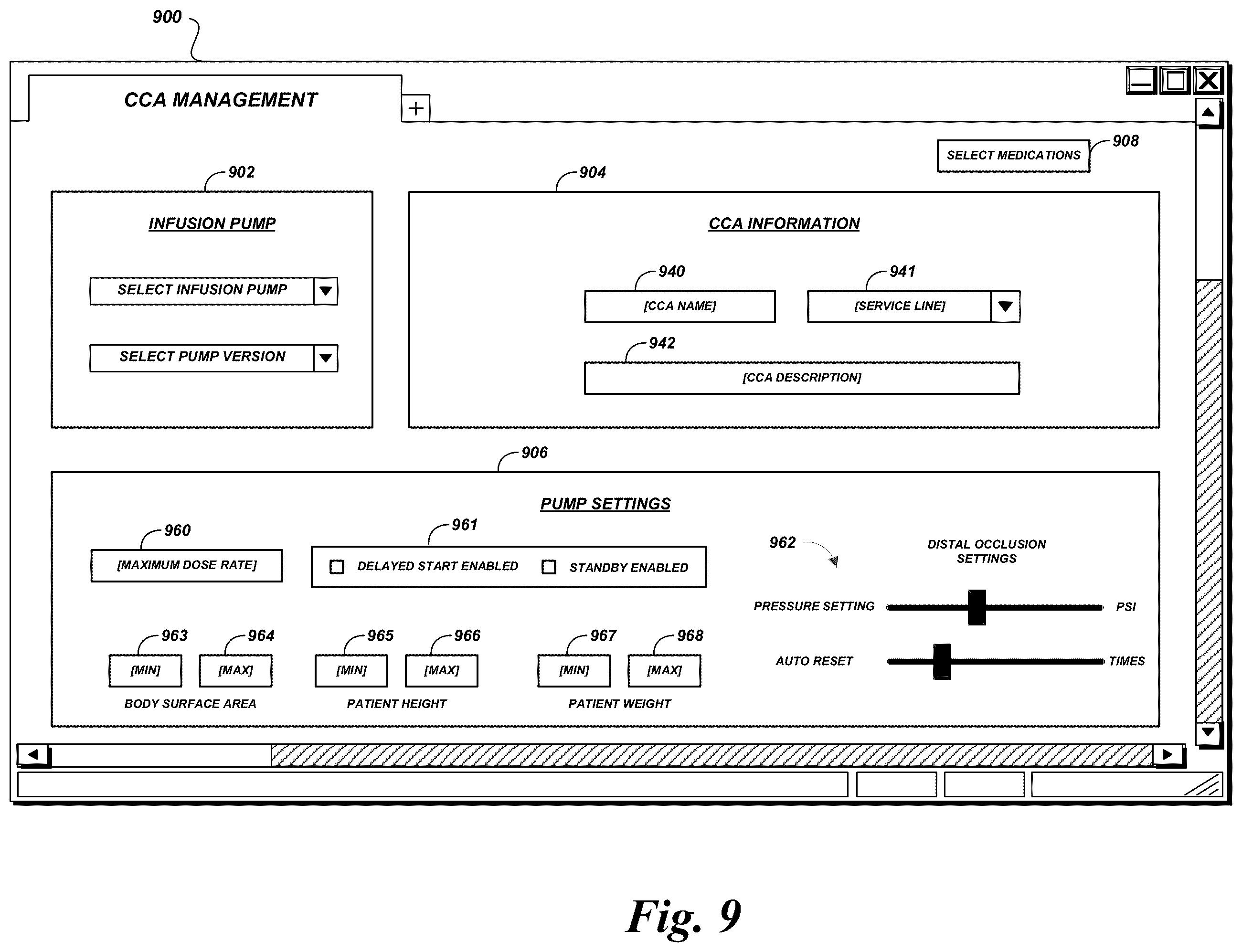 Patent US12592305 Figure 9 – Drug library manager with customized worksheets