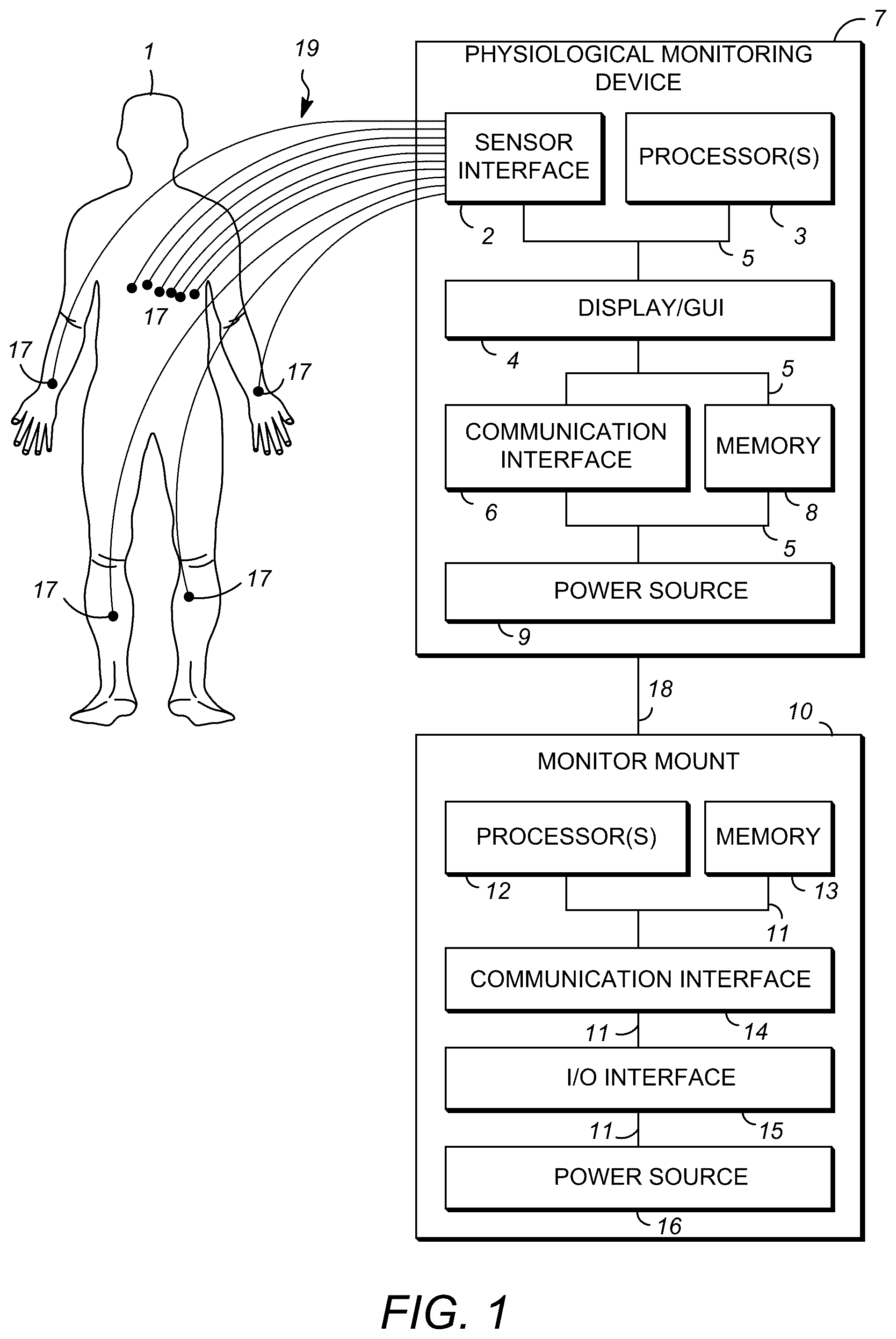Patent US12592315 Figure 1 – Apparatus, system, method, and computer-readable recording medium for displaying transport indicators on a physiological monitoring device