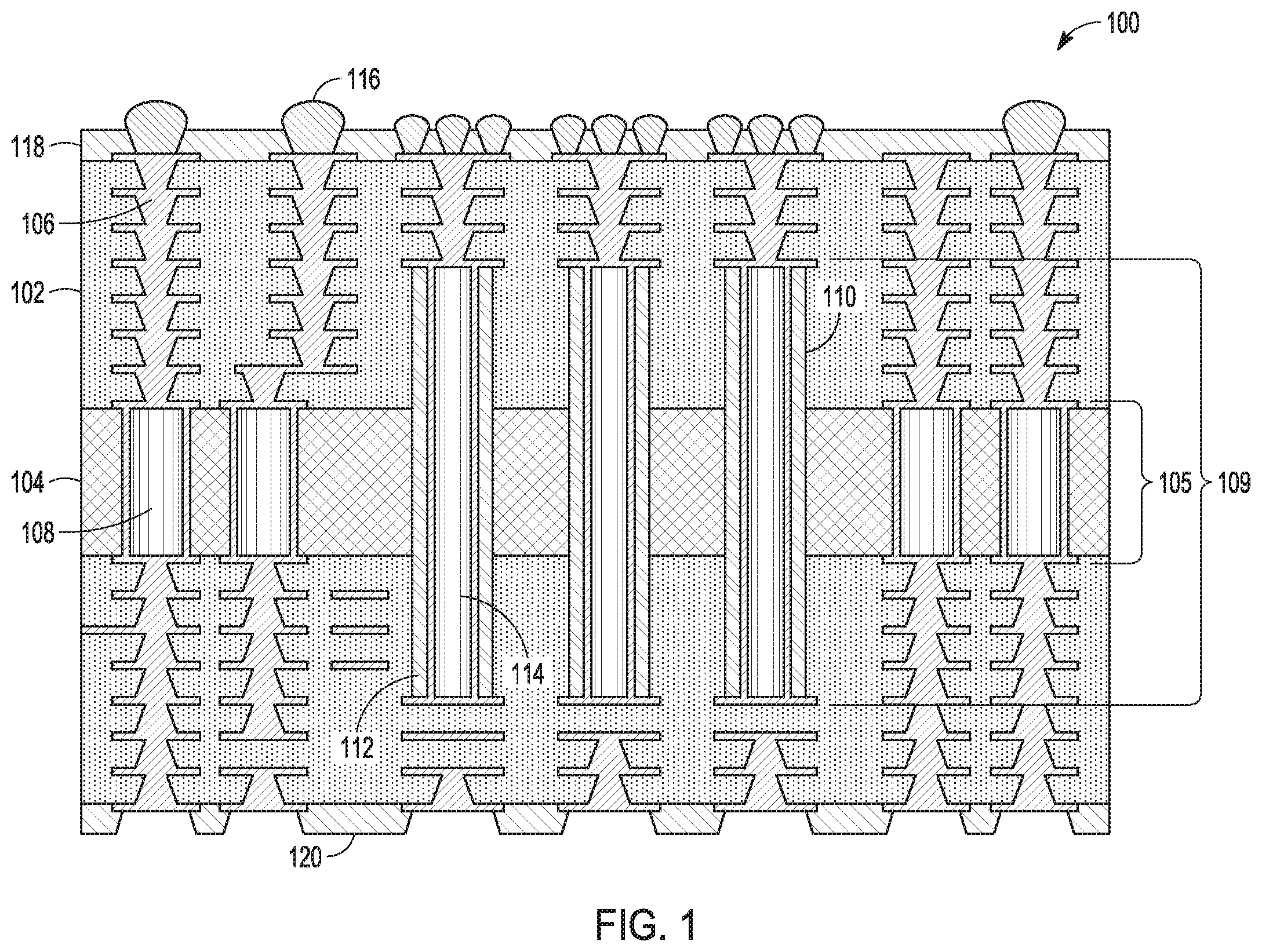 Patent US12592334 Figure 1 – Stacked magnetic inductor and method