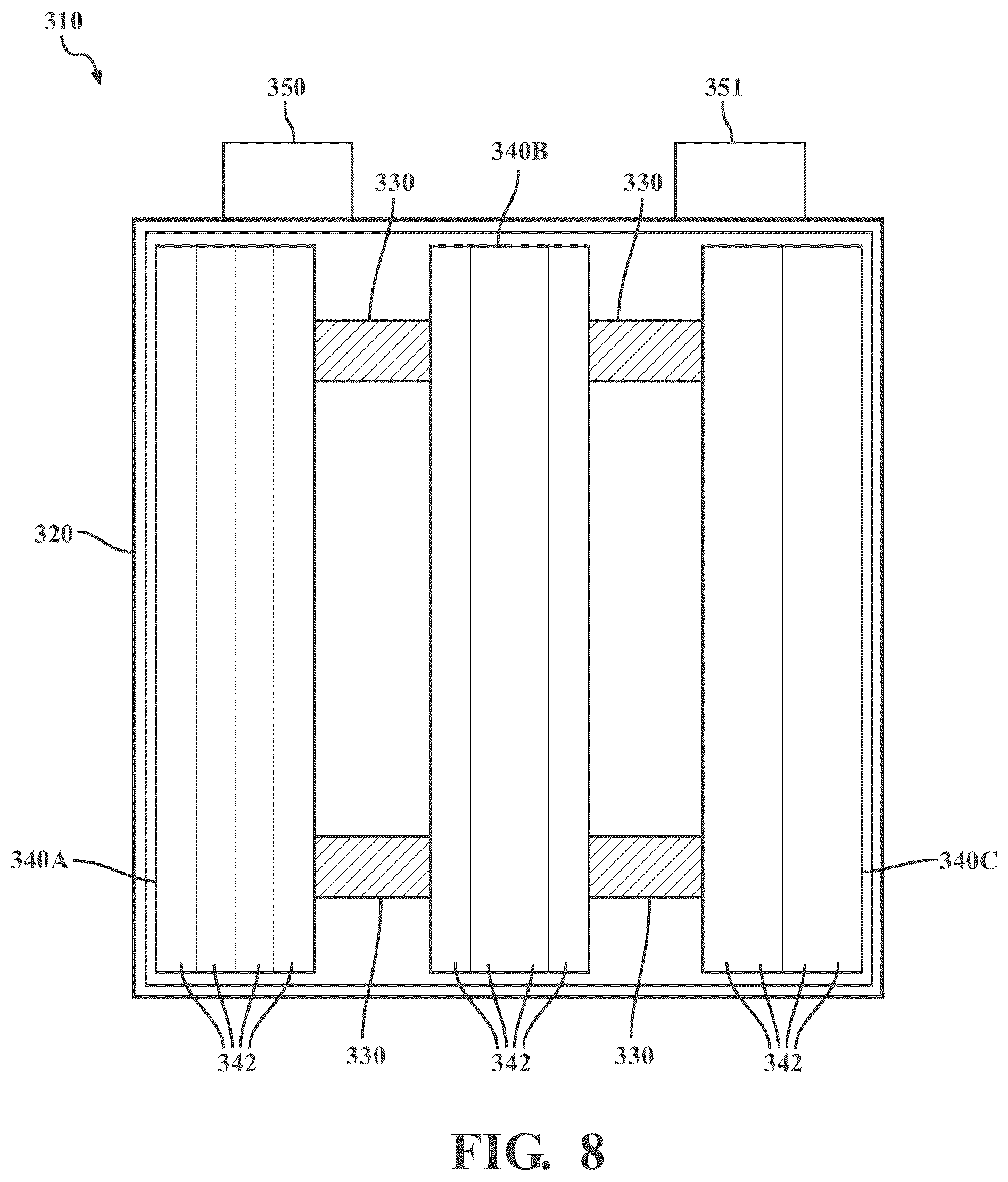 Patent US12592409 Figure 6 – Apparatus for a prismatic battery cell with built-in springs